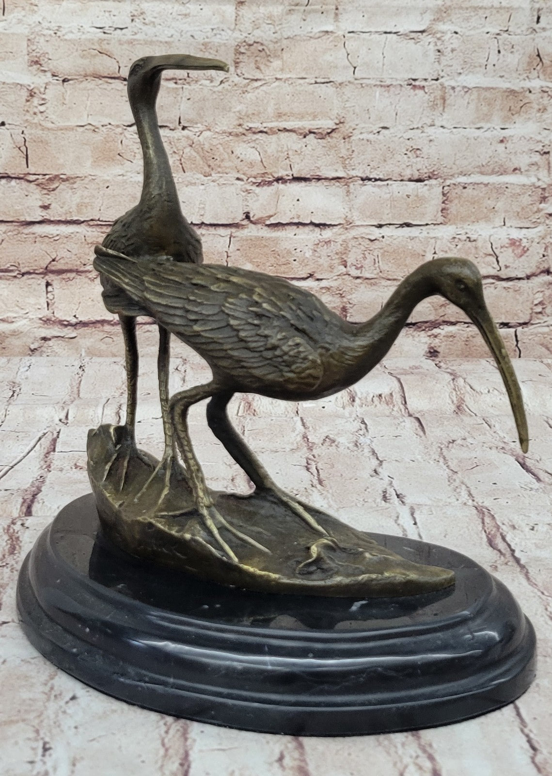 Art Deco Hand Made Two Cranes birds Wildlife Bronze sculpture Lost wax Method