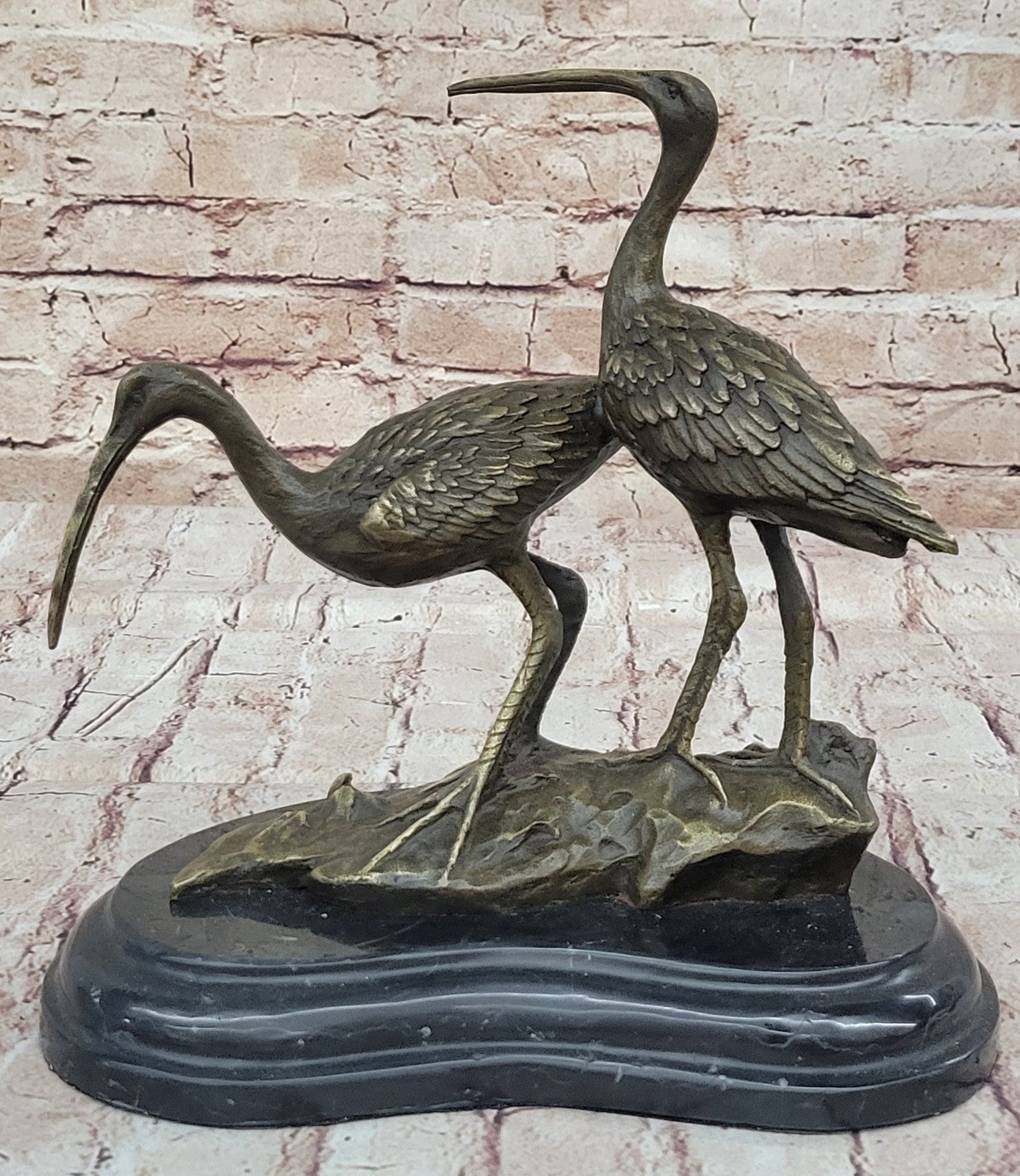 Art Deco Hand Made Two Cranes birds Wildlife Bronze sculpture Lost wax Method