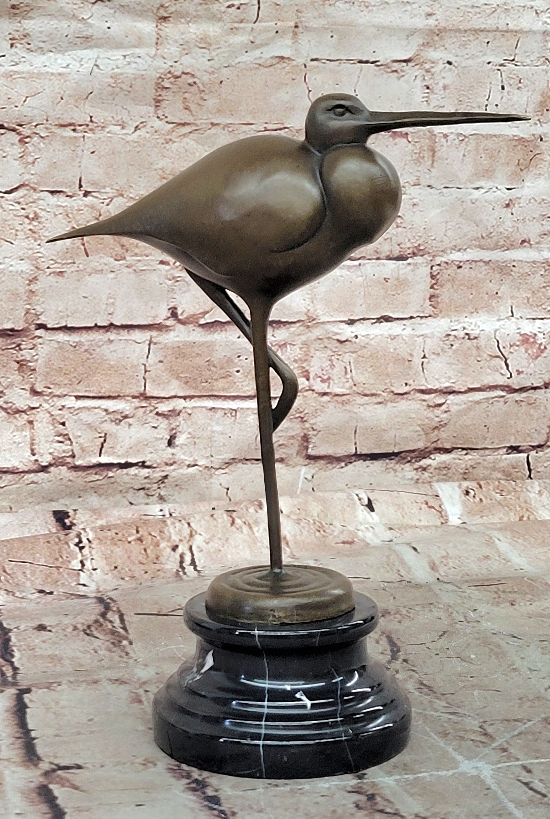 European Bronze Sculpture Egret Crane Heron Wetland Coastal Shorebird Figurine