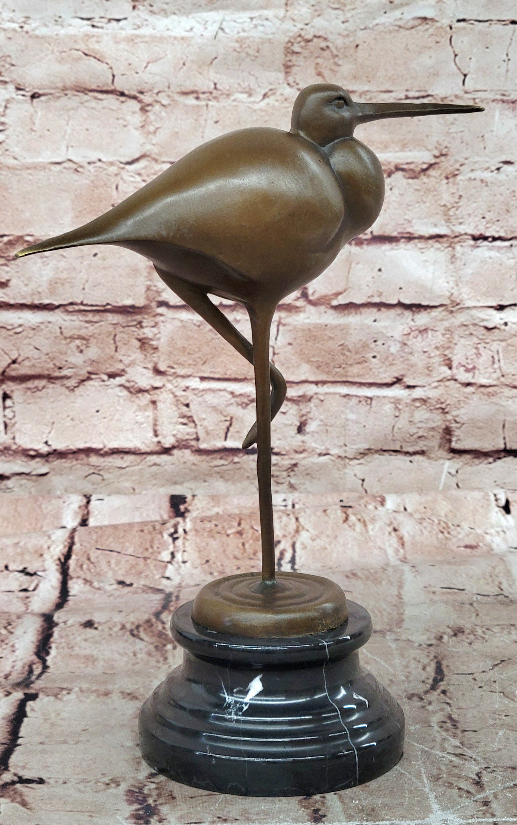 European Bronze Sculpture Egret Crane Heron Wetland Coastal Shorebird Figurine