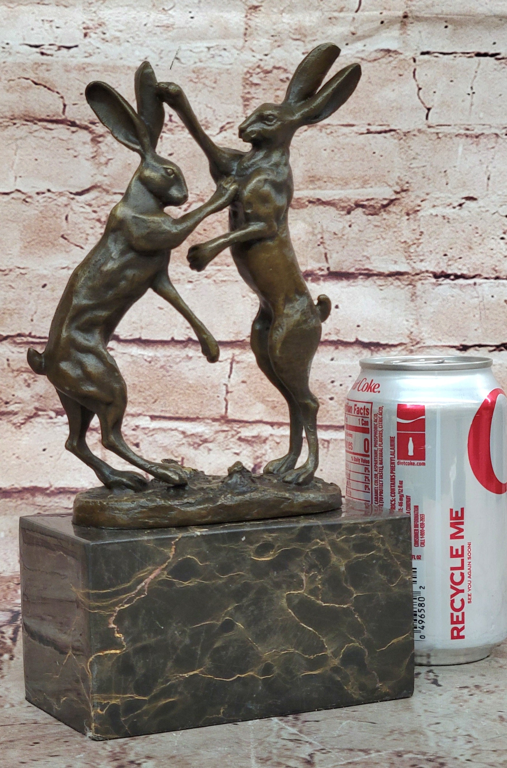 Art Deco Championship between Two Hare Bronze Sculpture Marble Statue Figurine