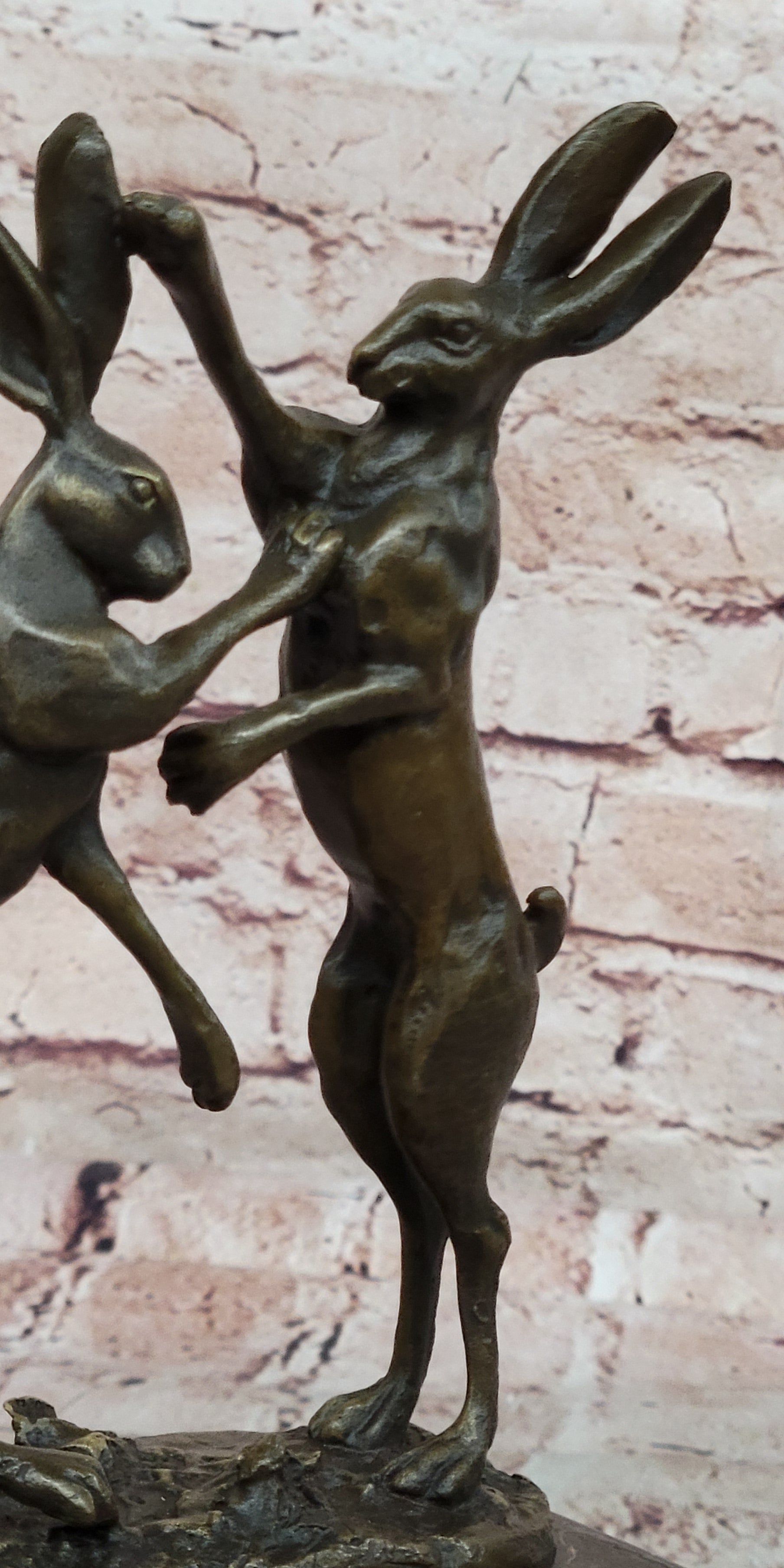 Art Deco Championship between Two Hare Bronze Sculpture Marble Statue Figurine