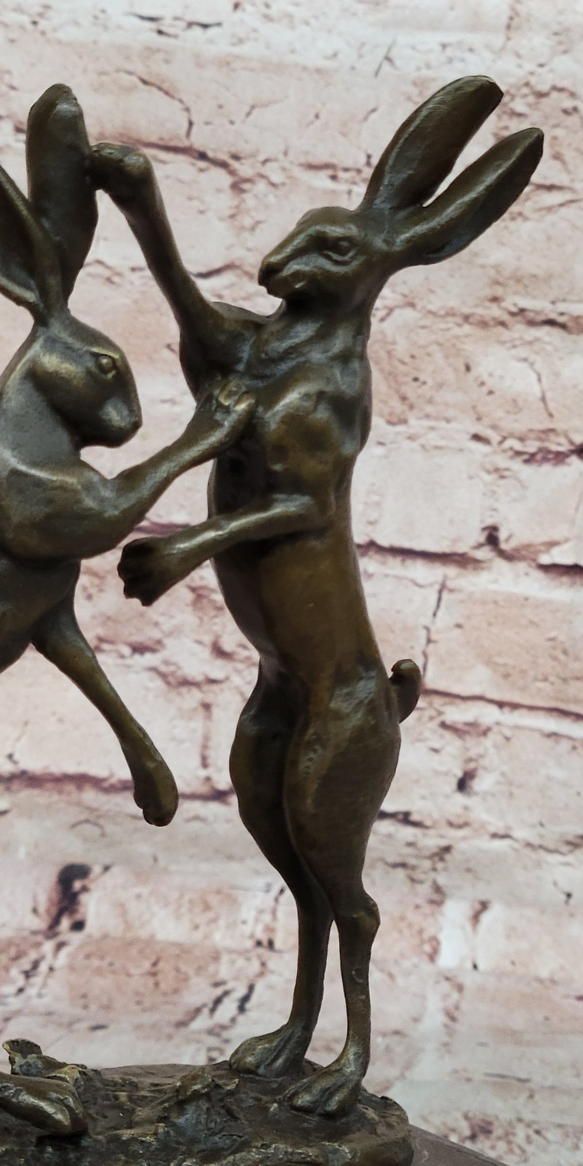 Art Deco Championship between Two Hare Bronze Sculpture Marble Statue Figurine