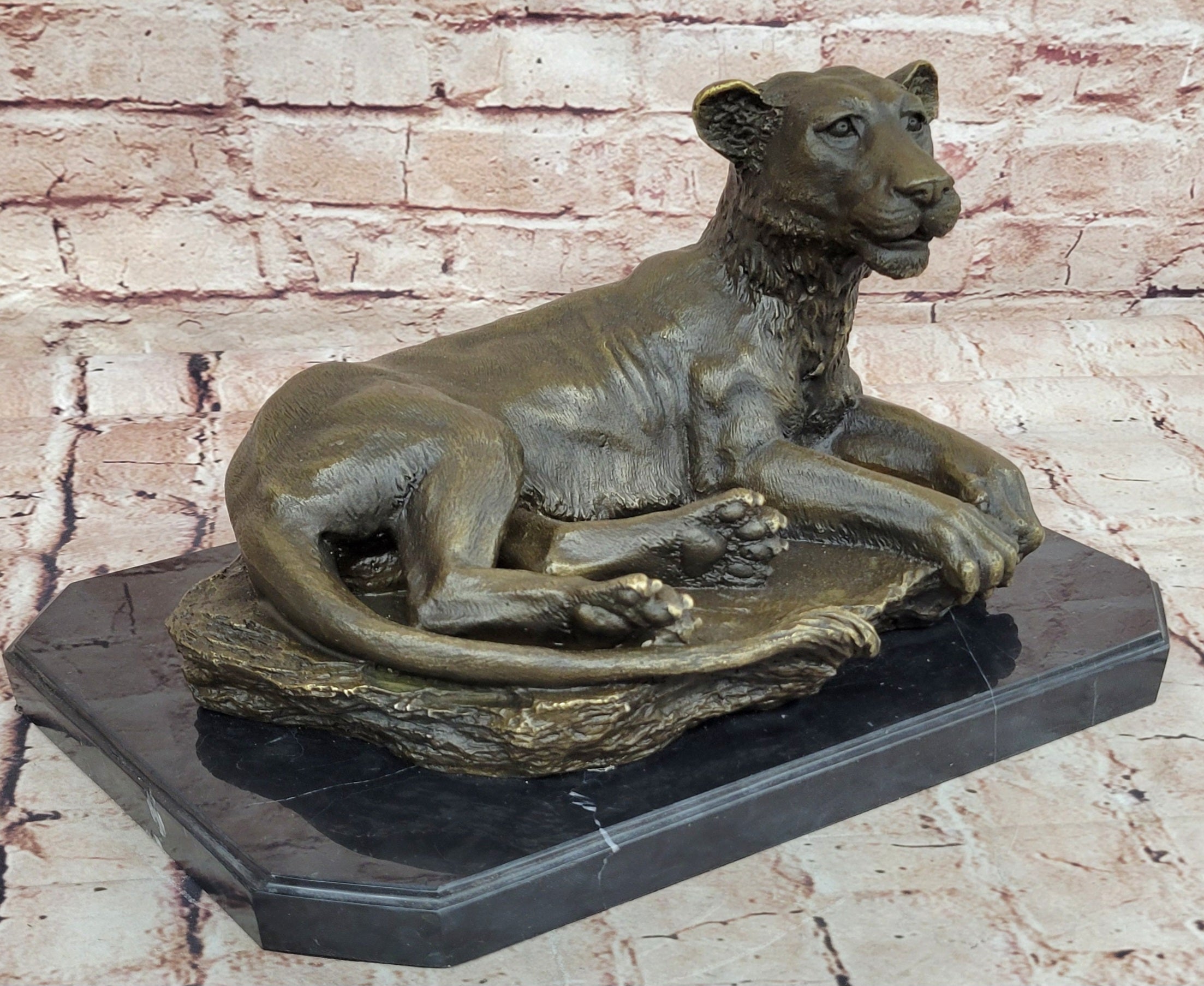 Handcrafted bronze sculpture SALE Lion Wildlife African Female Large Deco Art *