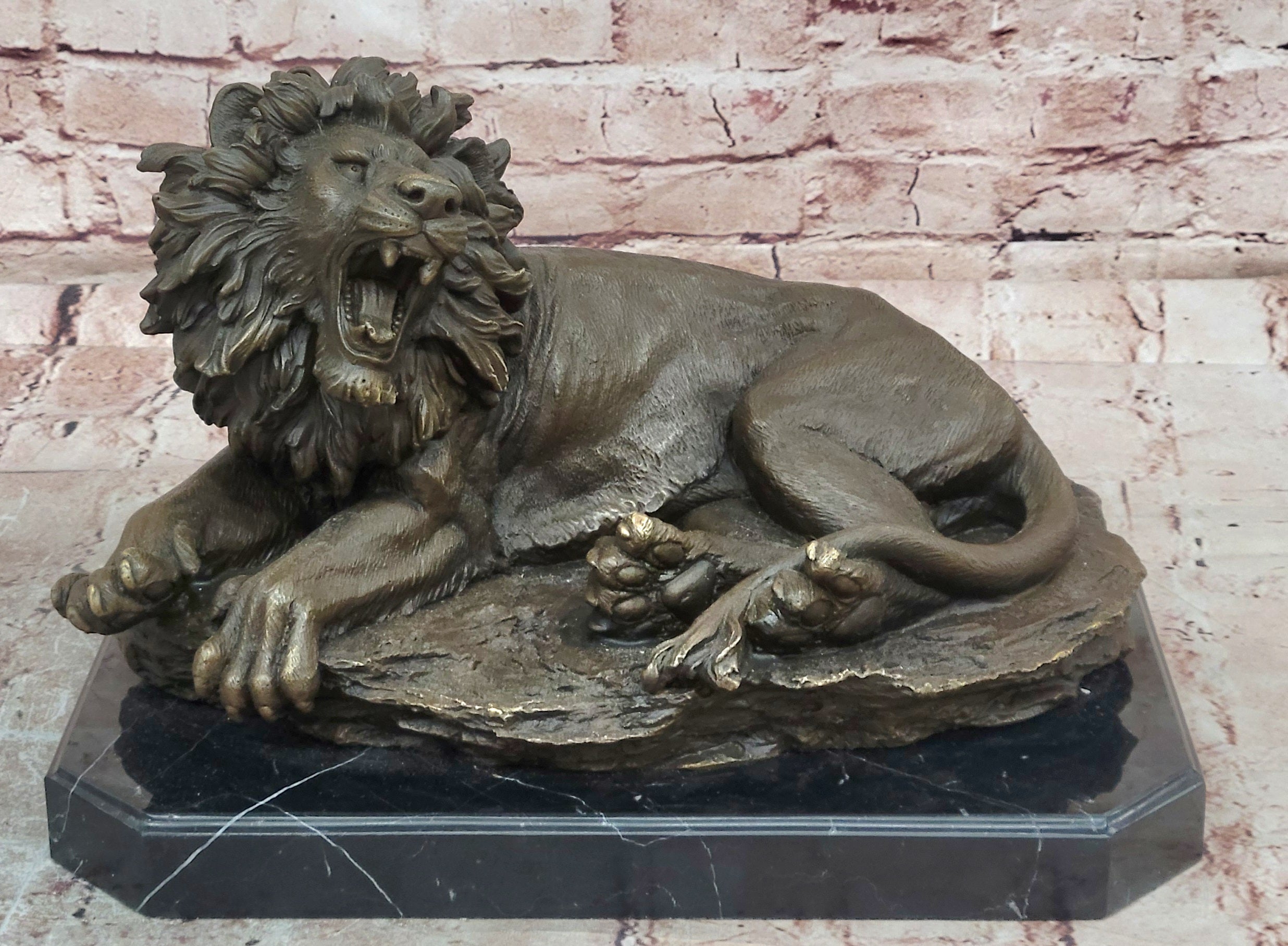 Majestic Bronze Roaring Lion Statue Signed Juno Luxury Wildlife Decor Collectible
