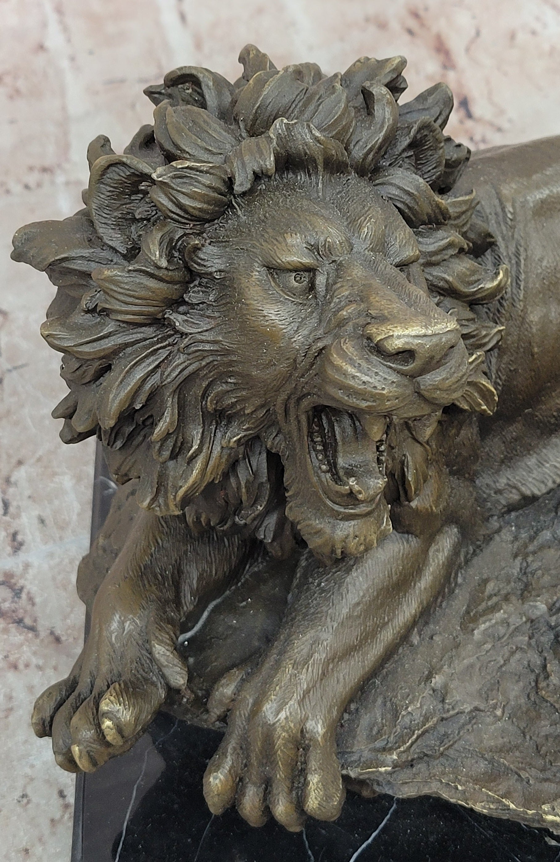 Majestic Bronze Roaring Lion Statue Signed Juno Luxury Wildlife Decor Collectible