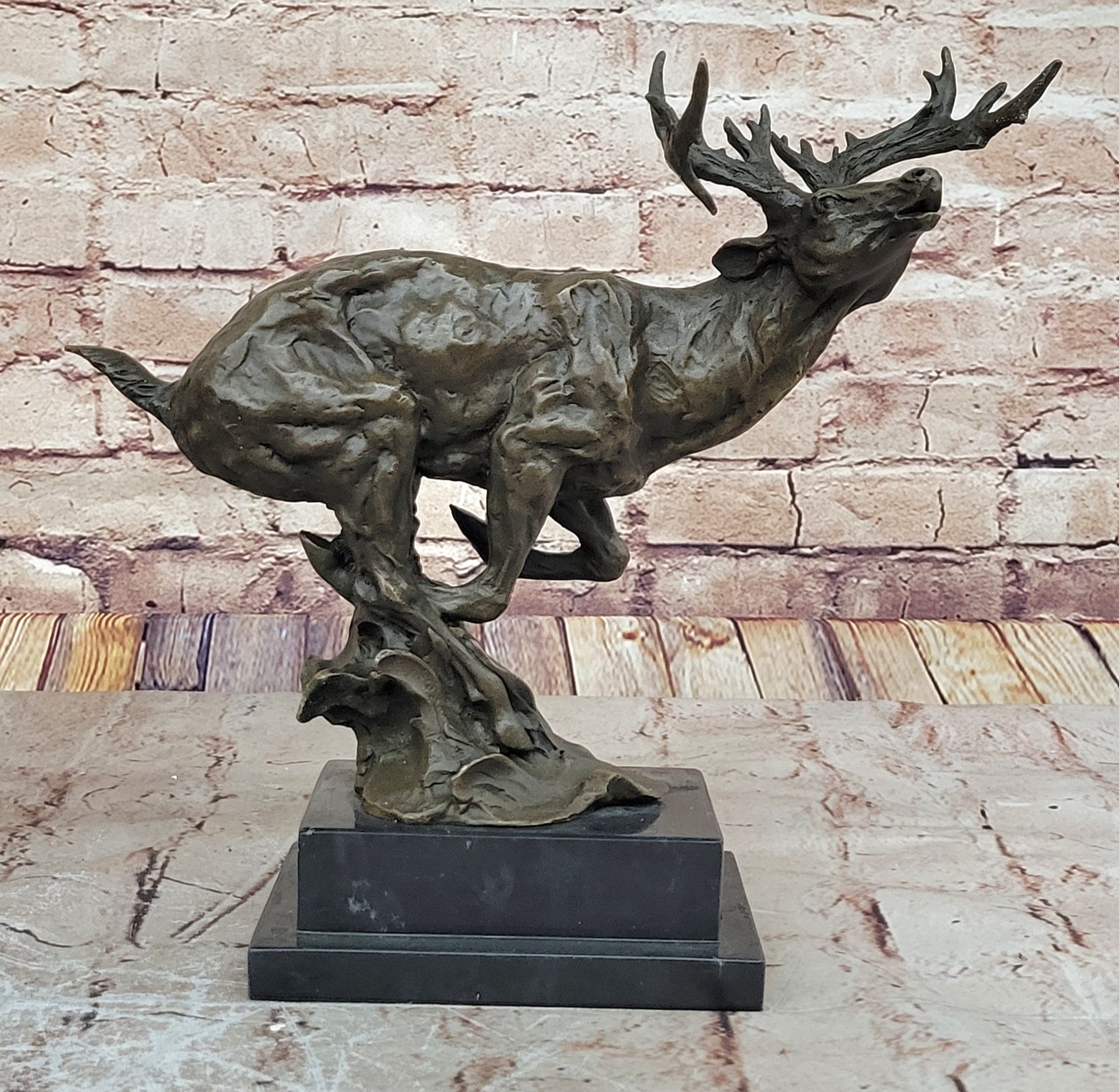 Buck Deer Elk Stag Wildlife Art Cabin Lodge Sportsman Art Bronze Marble Statue