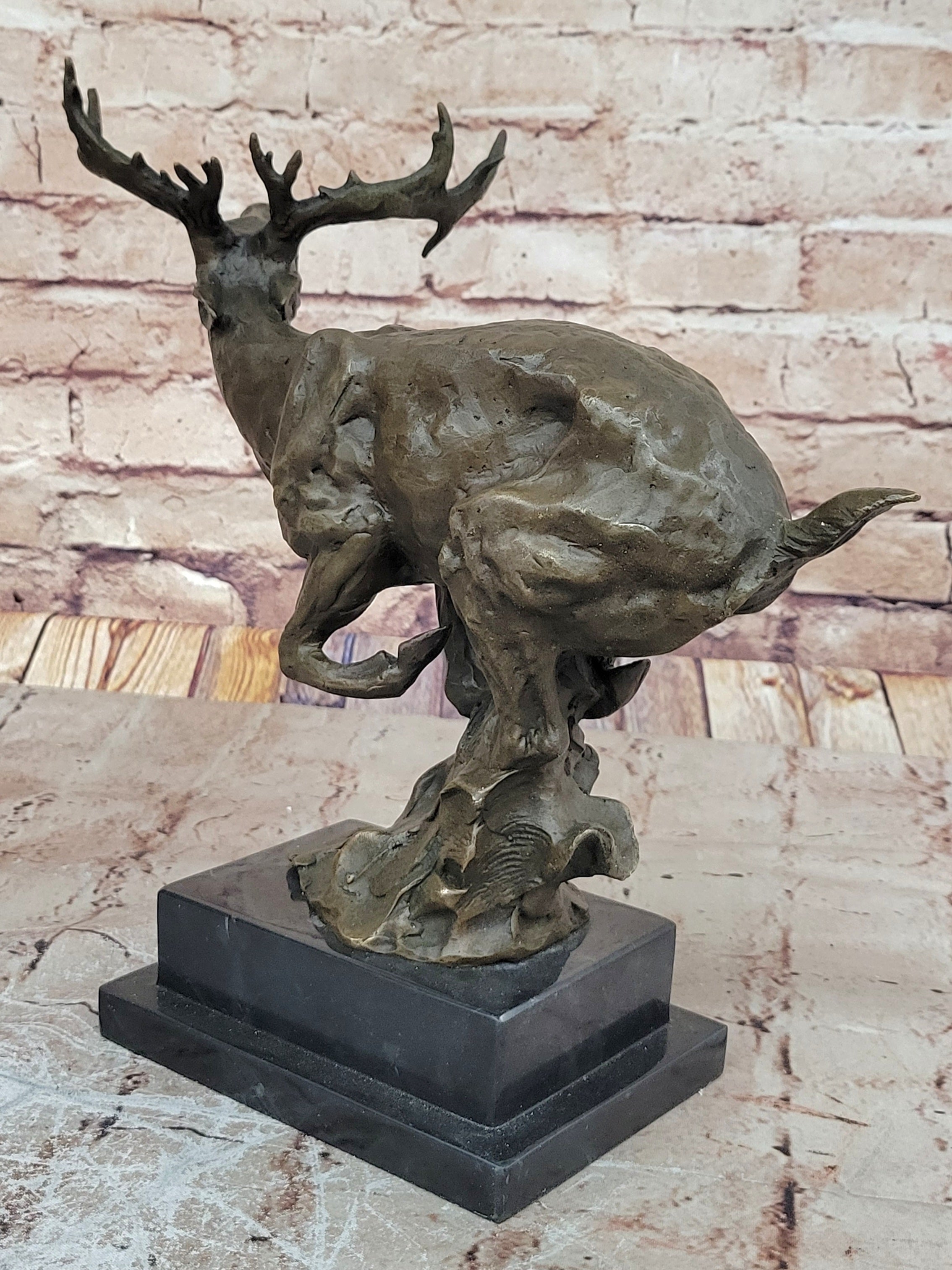 Buck Deer Elk Stag Wildlife Art Cabin Lodge Sportsman Art Bronze Marble Statue