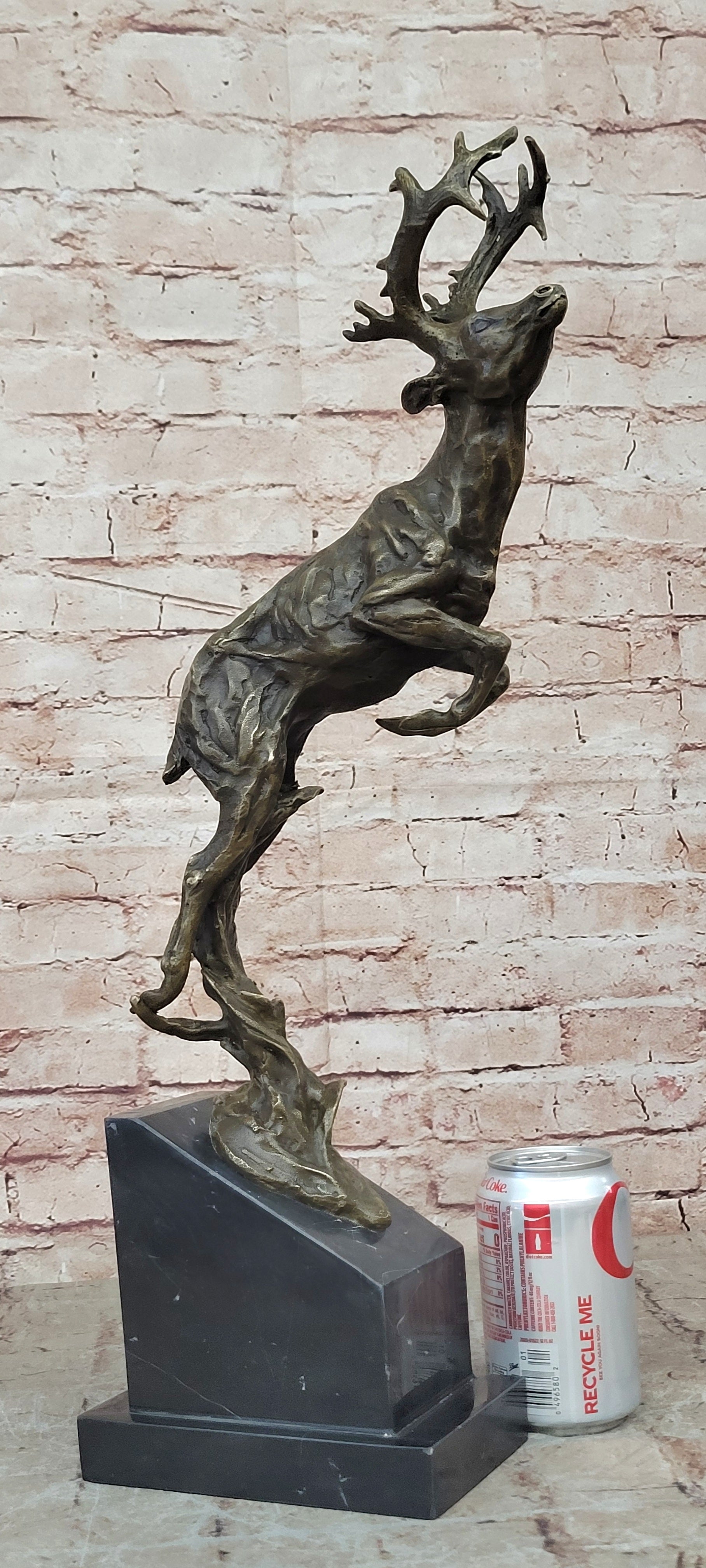 Handcrafted bronze sculpture SALE Jumping Buck Stag Deer Male Signed Art