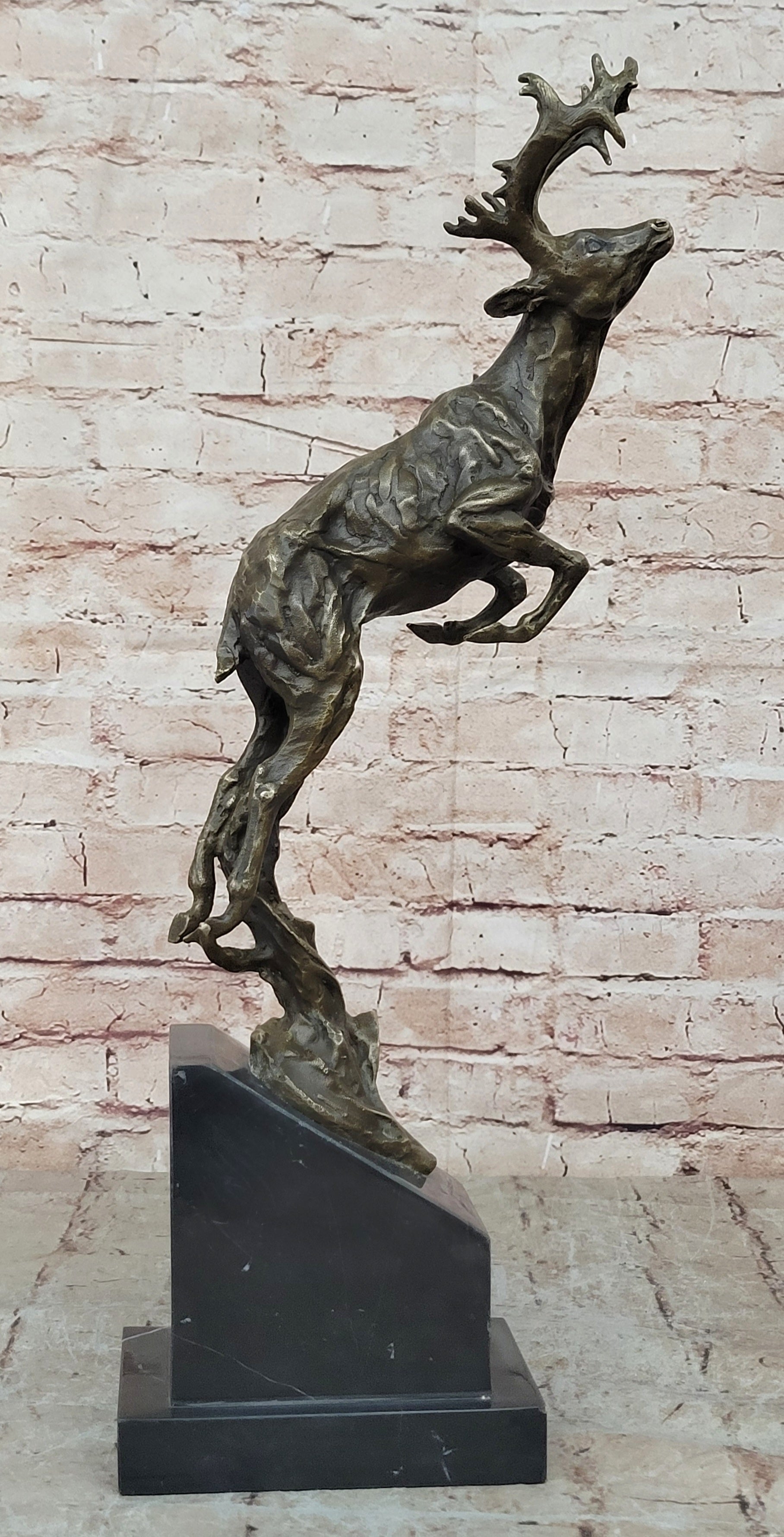 Handcrafted bronze sculpture SALE Jumping Buck Stag Deer Male Signed Art