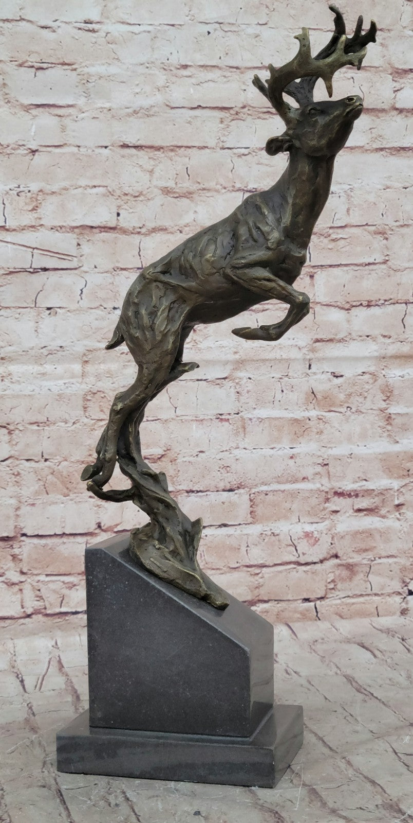 Handcrafted bronze sculpture SALE Jumping Buck Stag Deer Male Signed Art