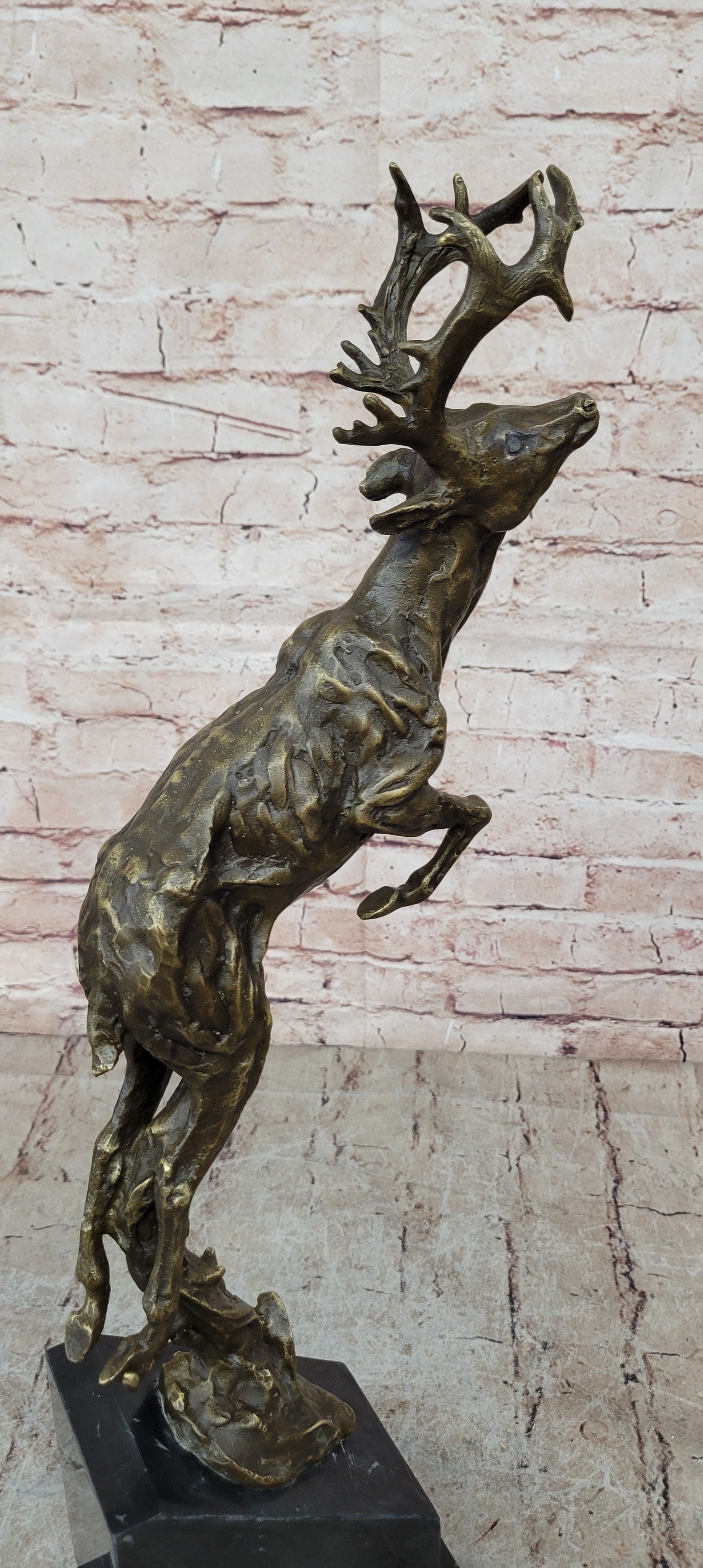 Handcrafted bronze sculpture SALE Jumping Buck Stag Deer Male Signed Art