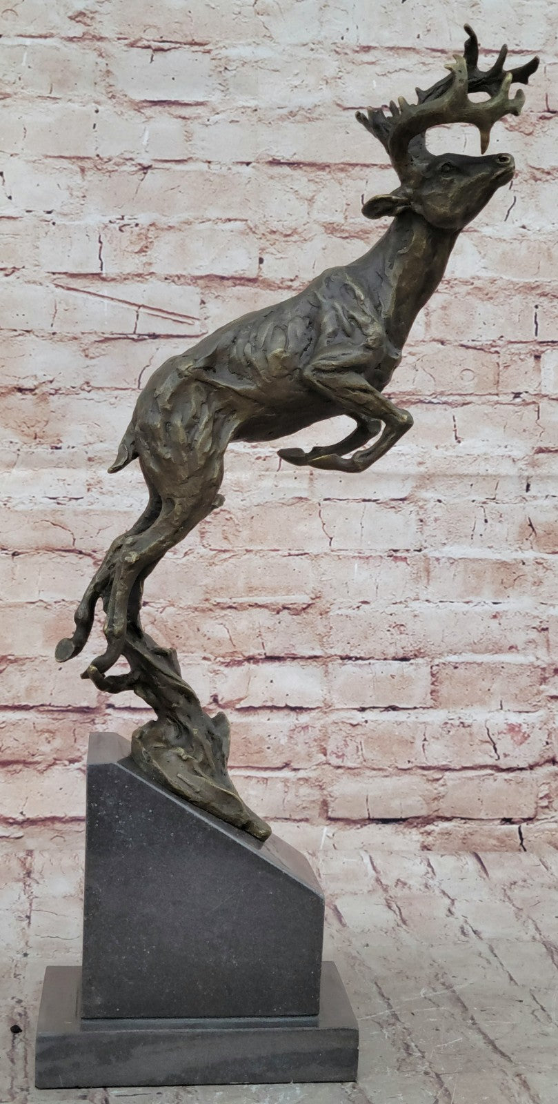 Handcrafted bronze sculpture SALE Jumping Buck Stag Deer Male Signed Art