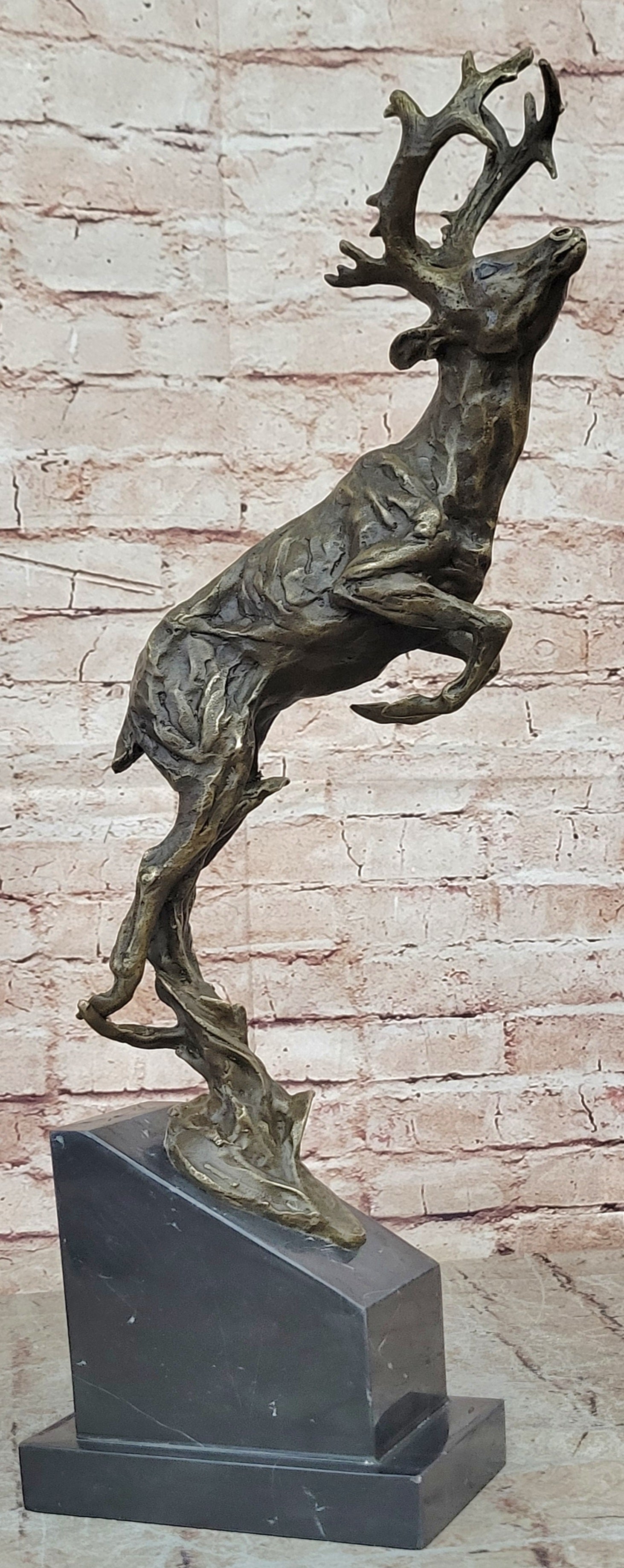 Handcrafted bronze sculpture SALE Jumping Buck Stag Deer Male Signed Art