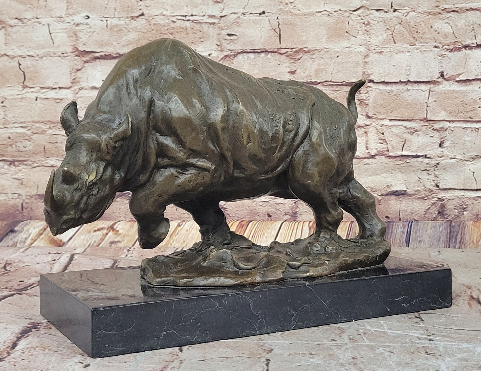 Ancient Endangered Rhinoceros Bronze Sculpture Signed Milo Animal Statue Figure