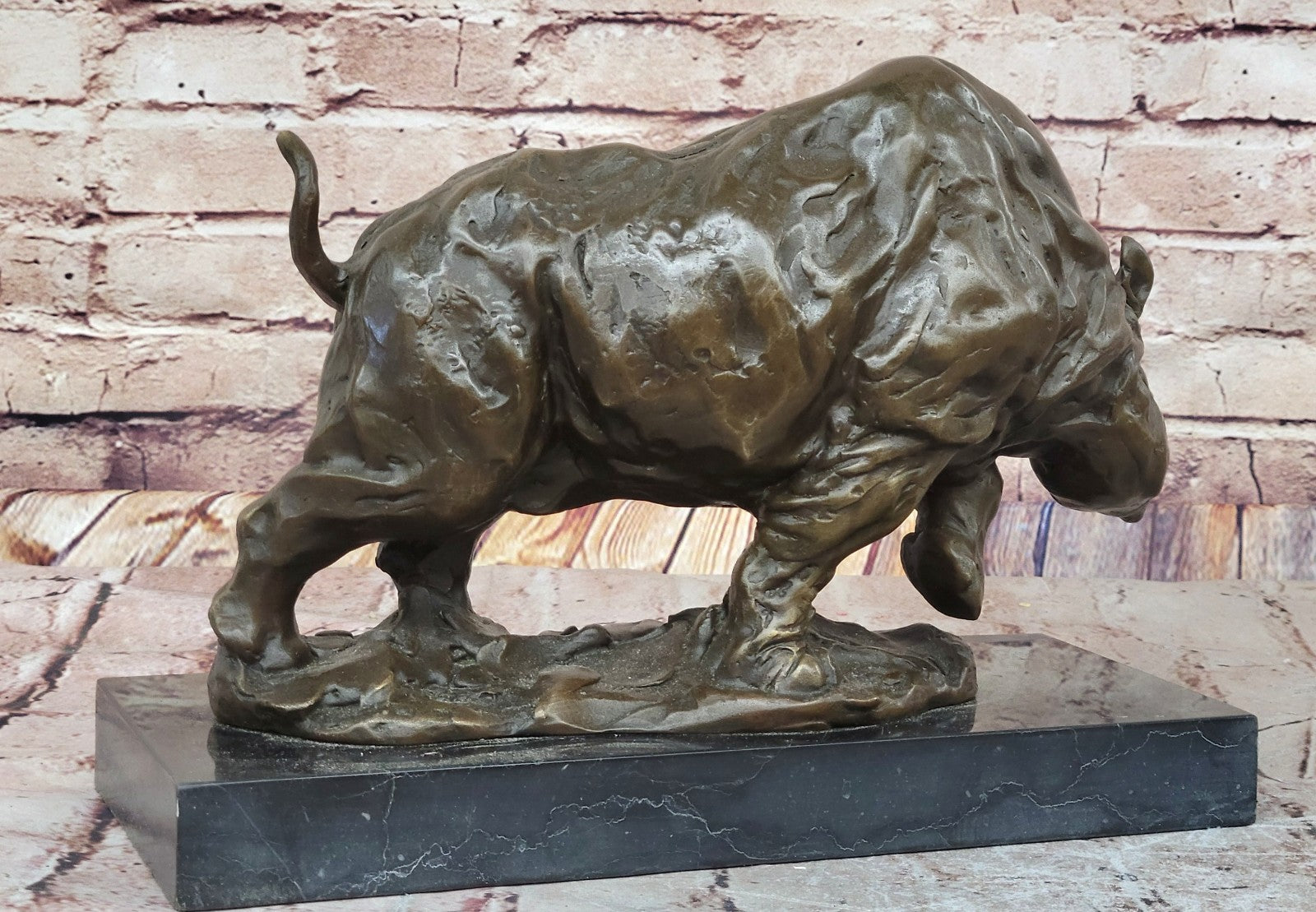 Ancient Endangered Rhinoceros Bronze Sculpture Signed Milo Animal Statue Figure