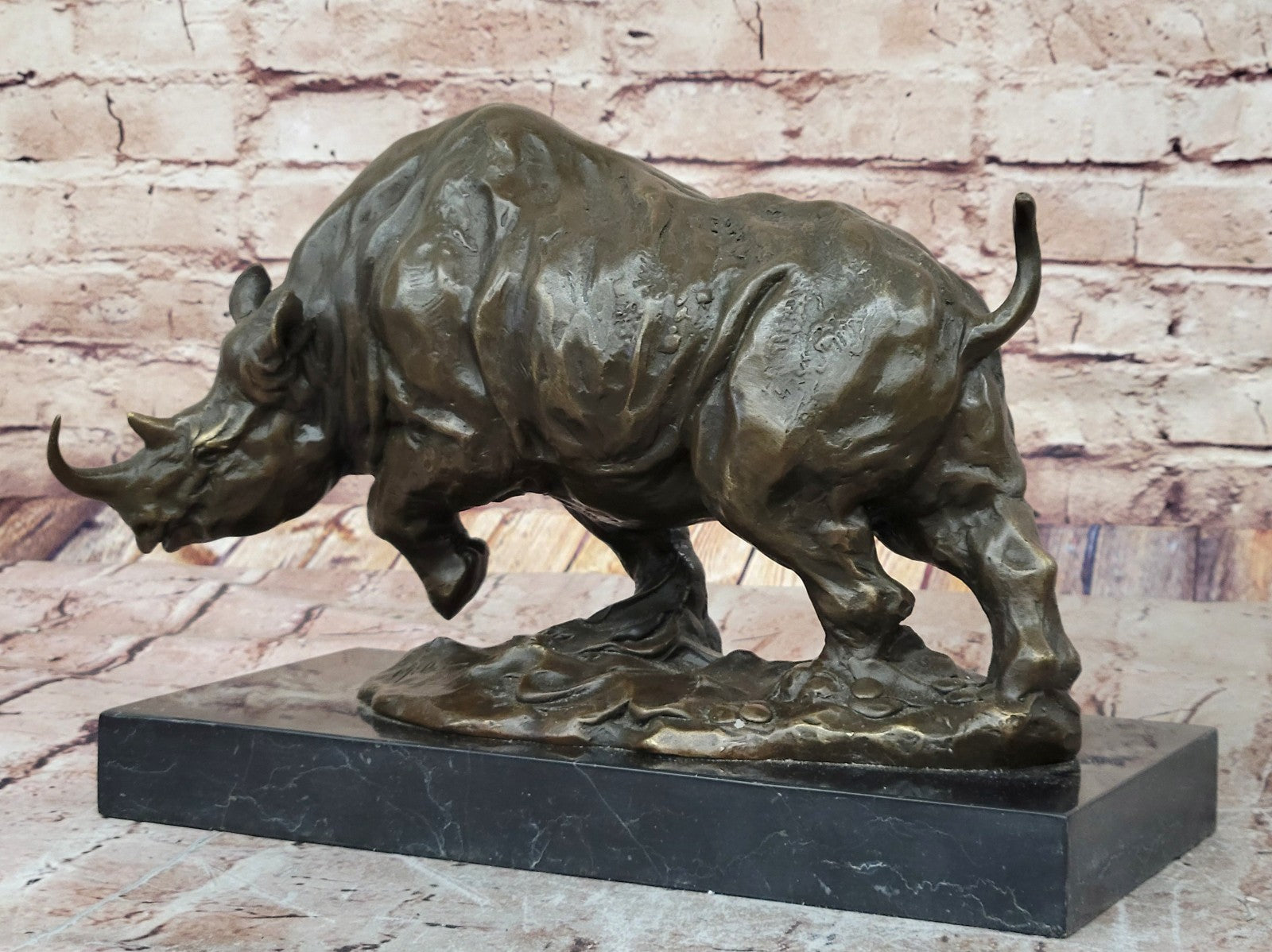 Ancient Endangered Rhinoceros Bronze Sculpture Signed Milo Animal Statue Figure