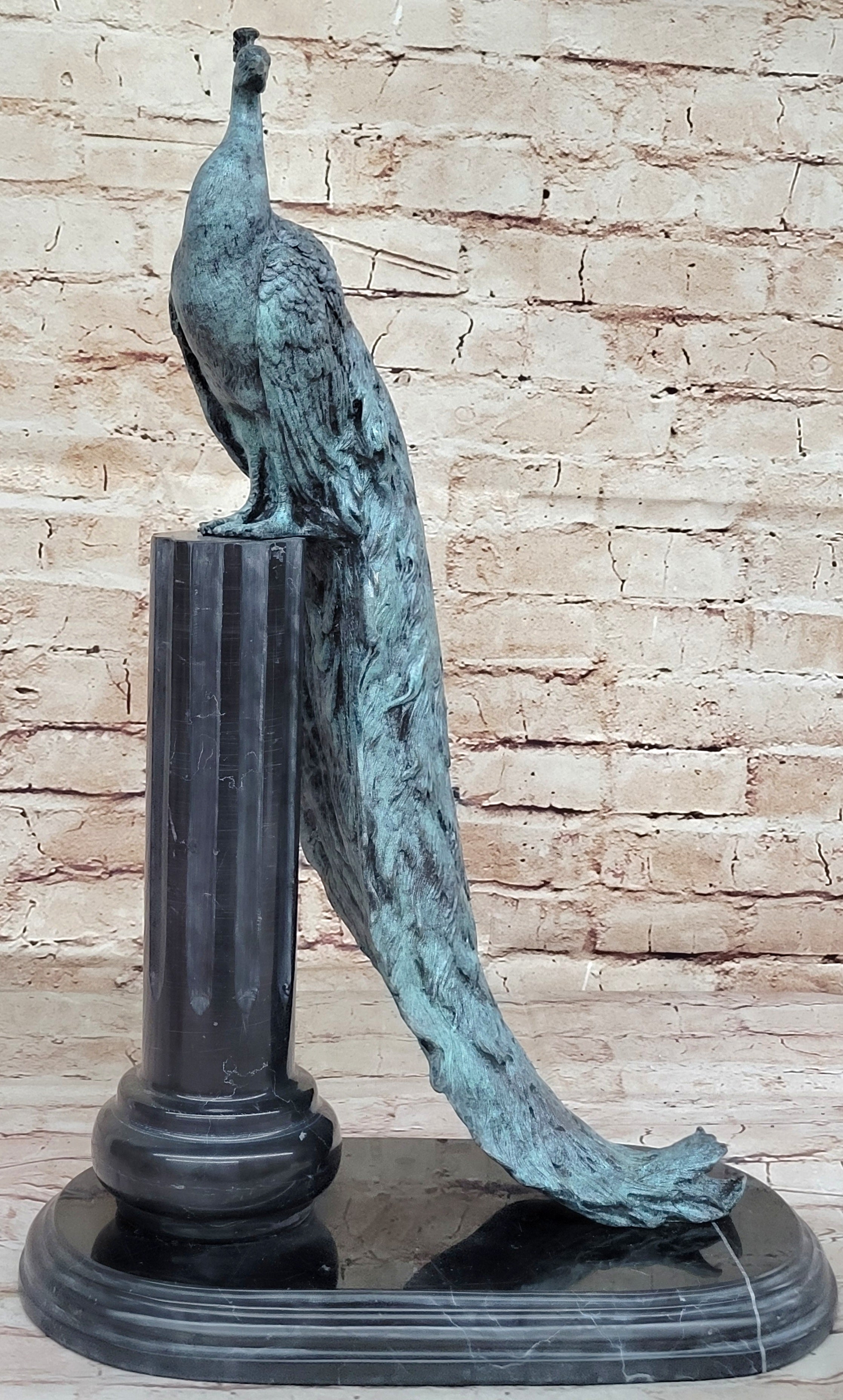 Art Deco Fine Detailed Handcrafted Peacock Bronze Sculpture Statue Figurine Sale