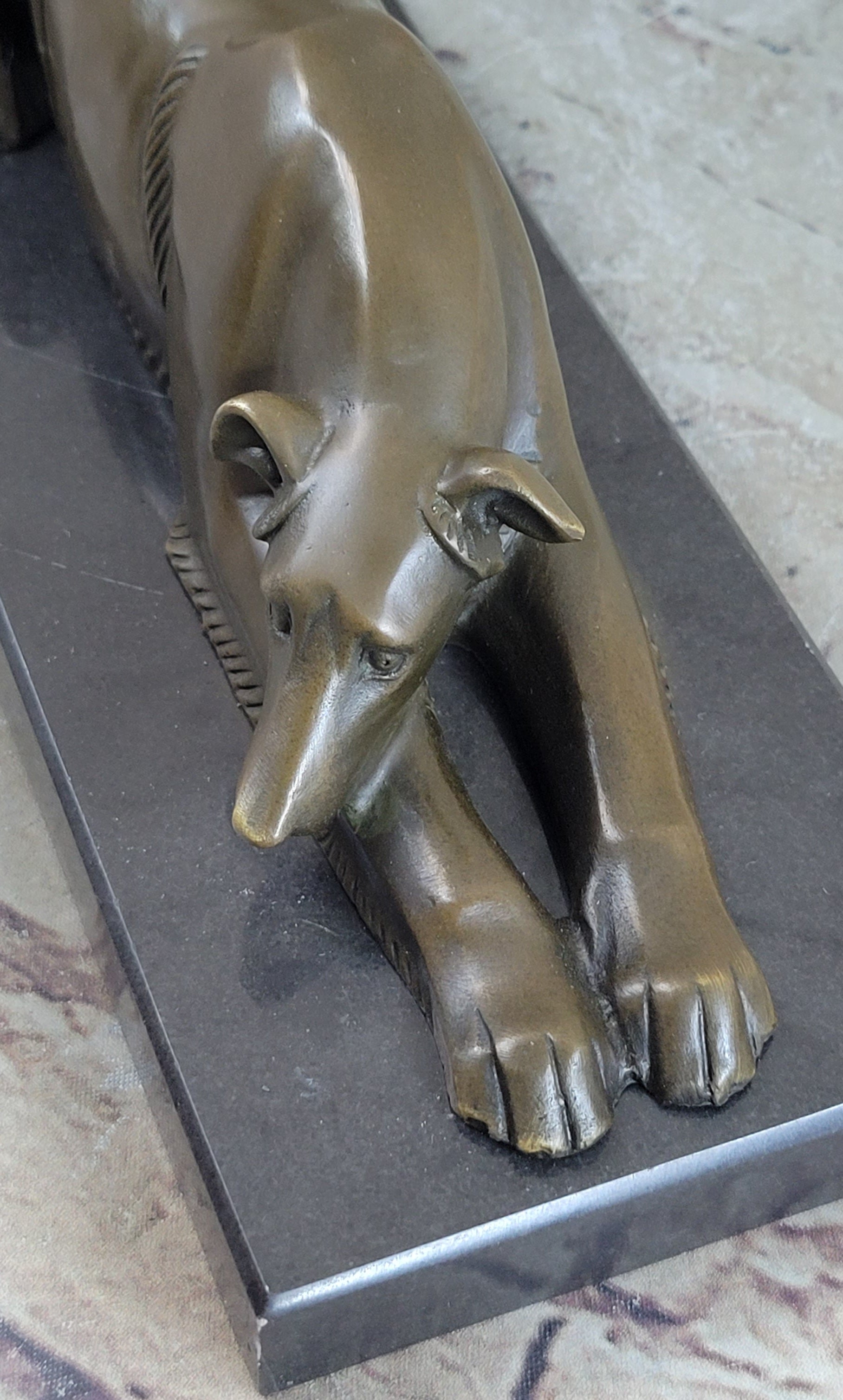 Patient Loving Greyhound Dog Rests On The Ground Bronze Sculpture Decor Art Deco