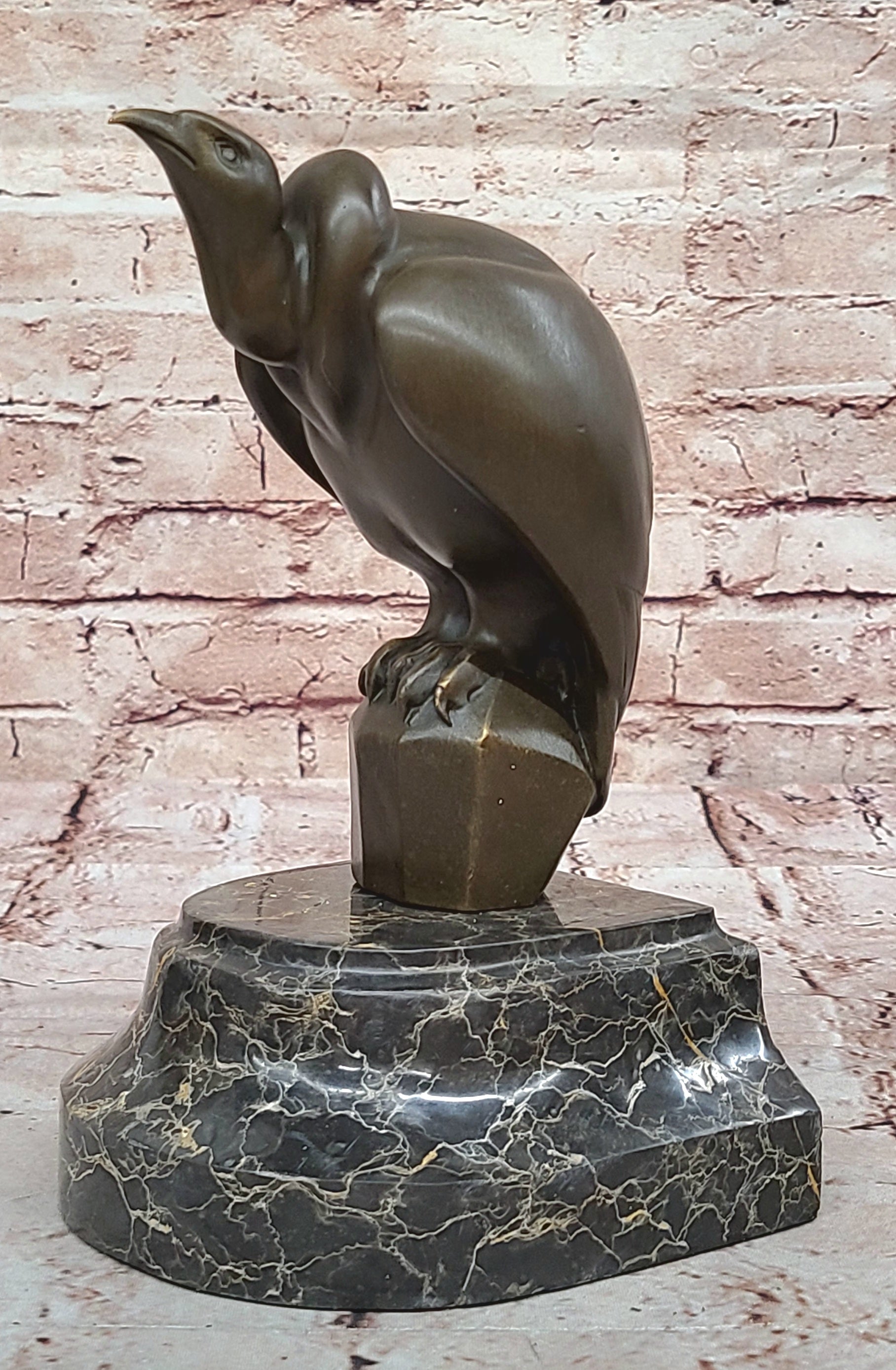 Bronze Sculpture Baby Vultures Bird Hot Cast on a Beige Marble Base Figure Gift