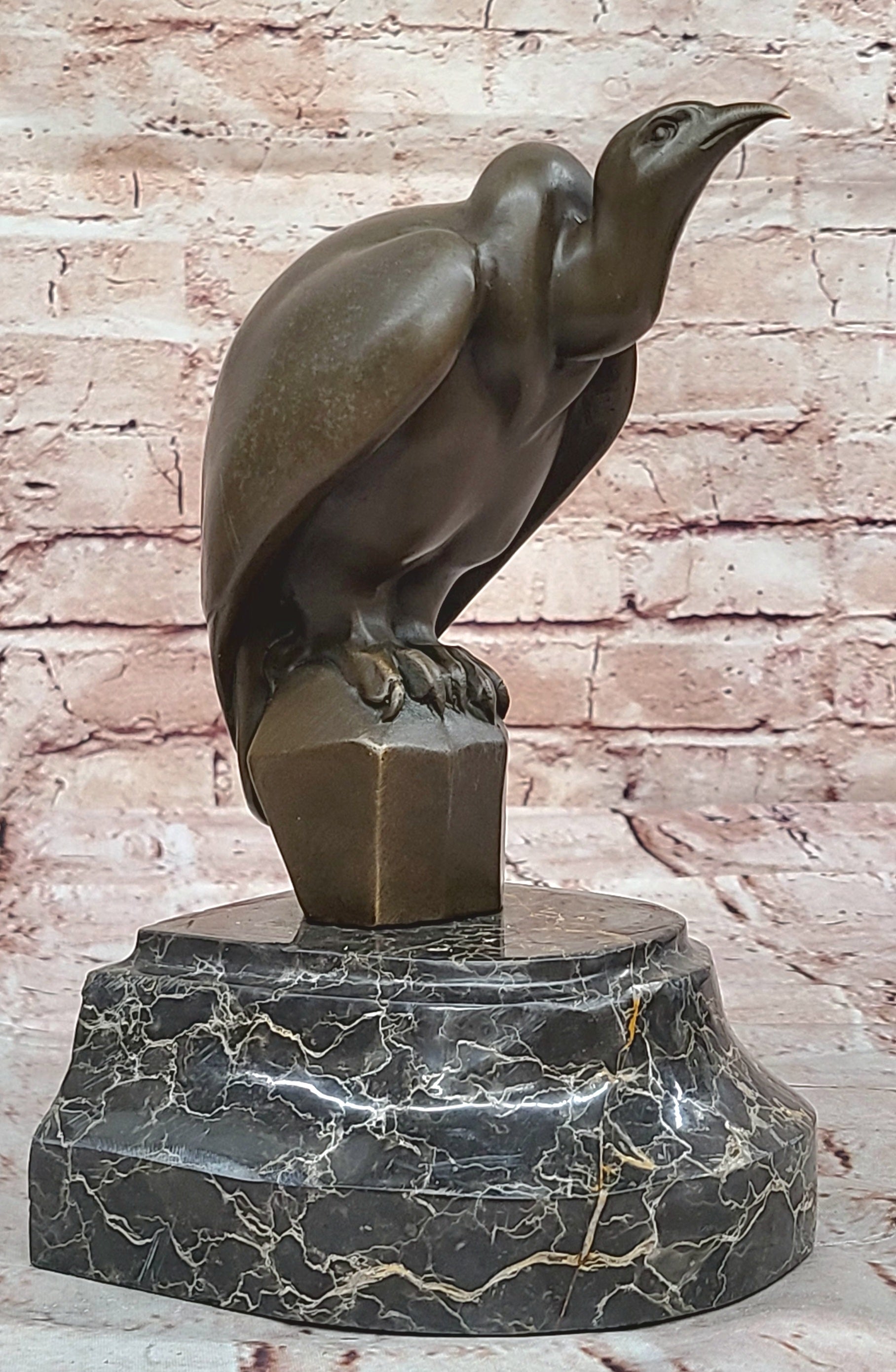 Bronze Sculpture Baby Vultures Bird Hot Cast on a Beige Marble Base Figure Gift