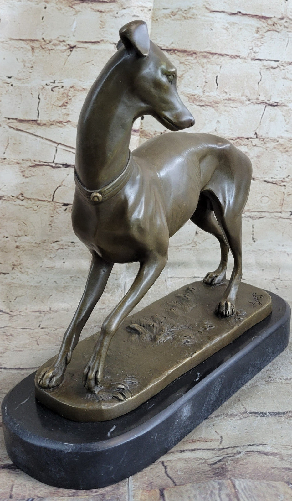 Bronze Sculpture by French Artesian Barye Animal Dog Greyhound Figurine Figure