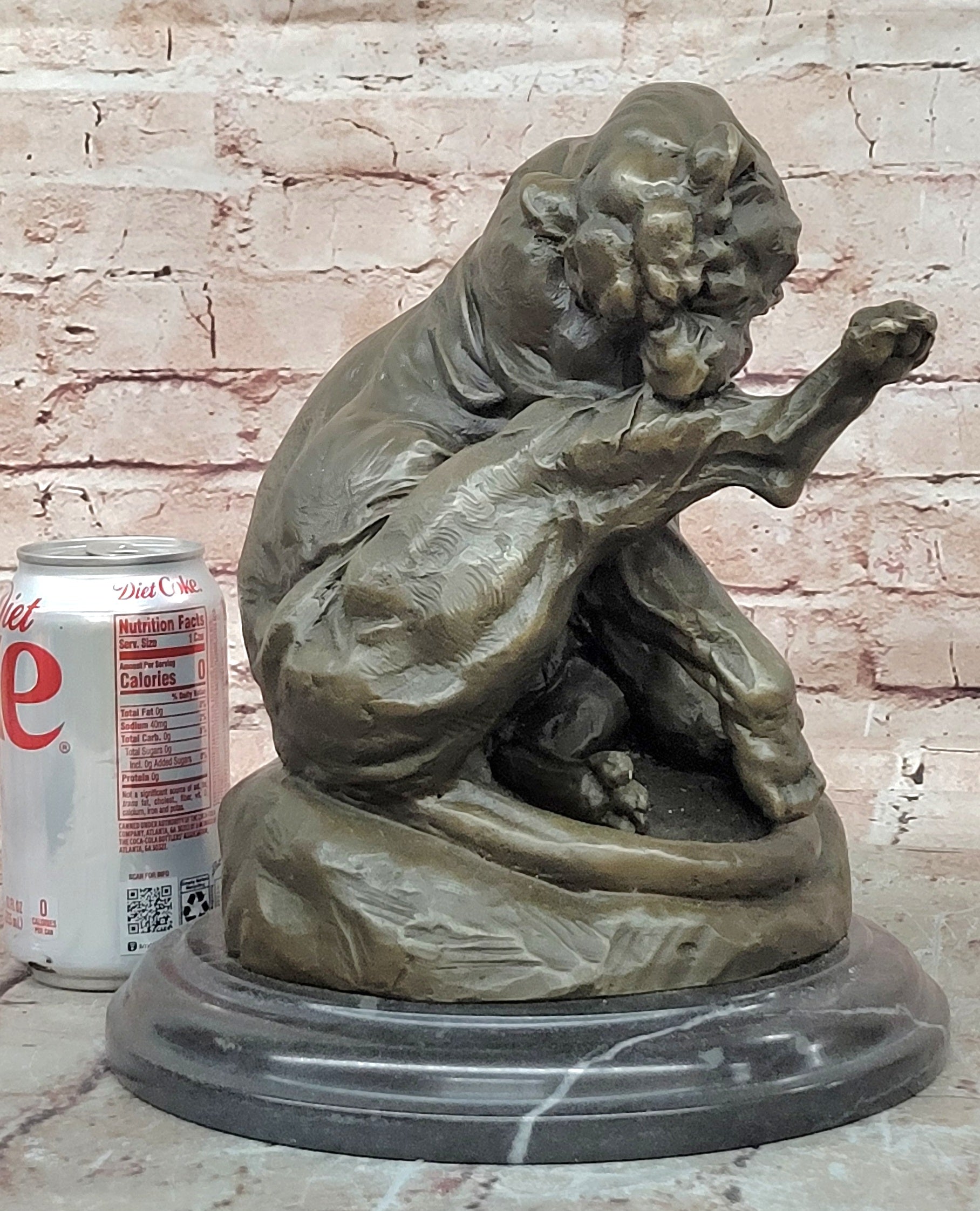Bronze Mountain Lion Statue Merculiano Cougar Wildlife Sculpture Decor Art