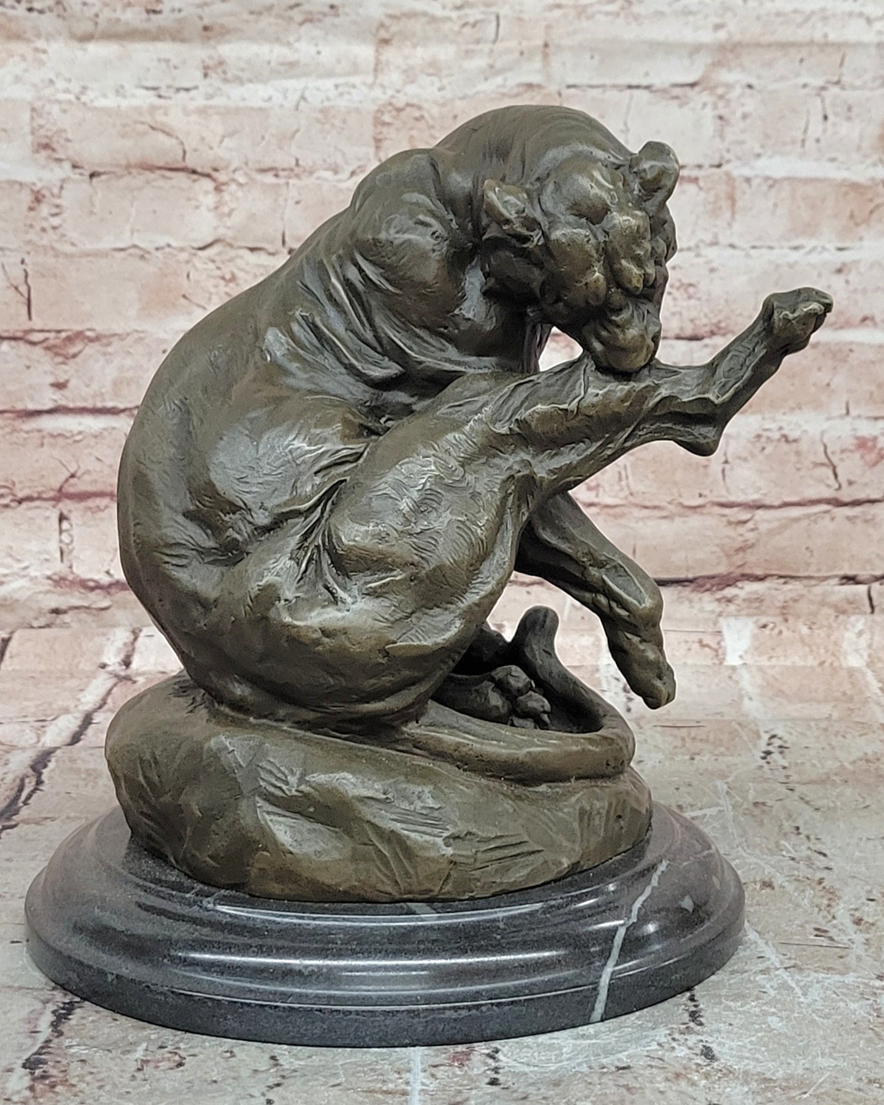 Bronze Mountain Lion Statue Merculiano Cougar Wildlife Sculpture Decor Art