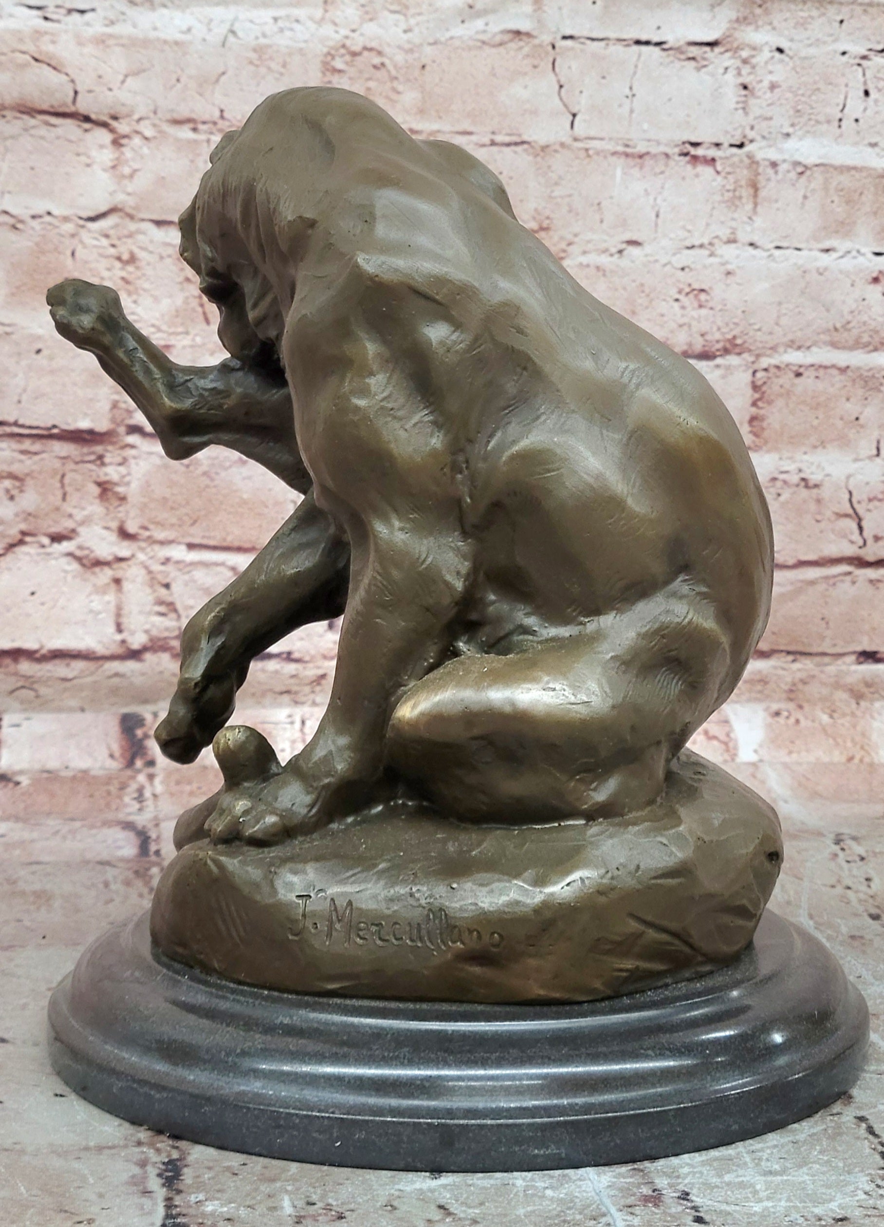 Bronze Mountain Lion Statue Merculiano Cougar Wildlife Sculpture Decor Art