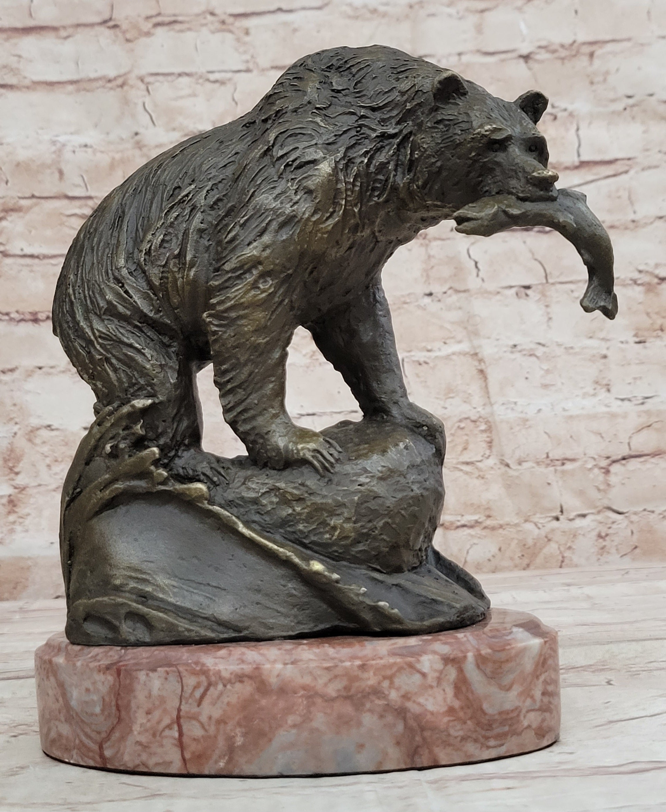 Art Deco Bear and Fish Museum Quality Artwork by Jim Ponter Bronze Sculpture NR