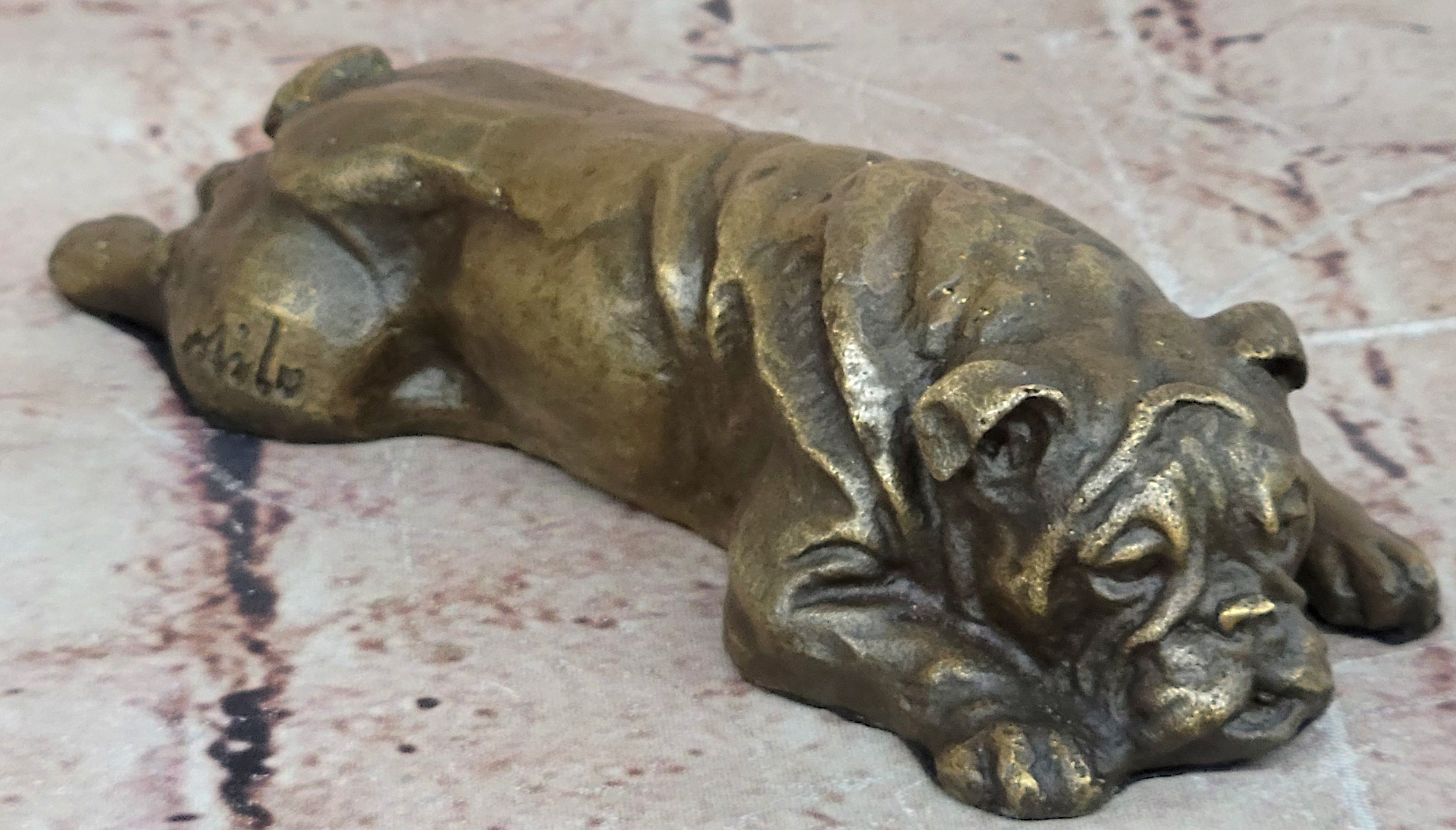 Signed Original Mario Milo English Bulldog Dog Bronze Classic Artwork Figurine
