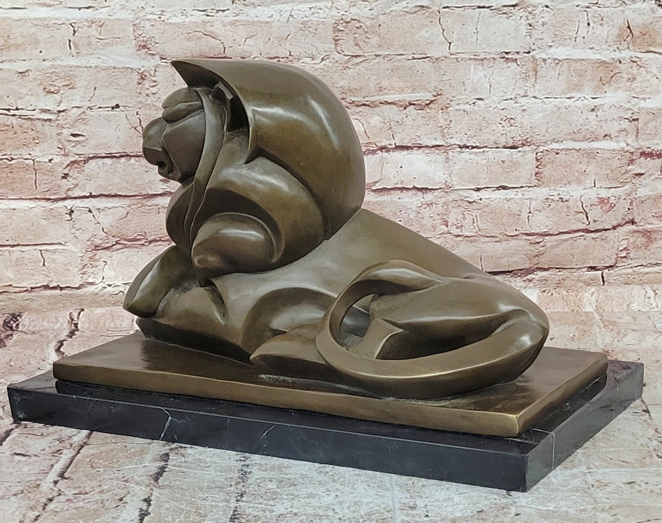 Bronze Modern Lion Sculpture Abstract Animal Statue Fine Art Collectible
