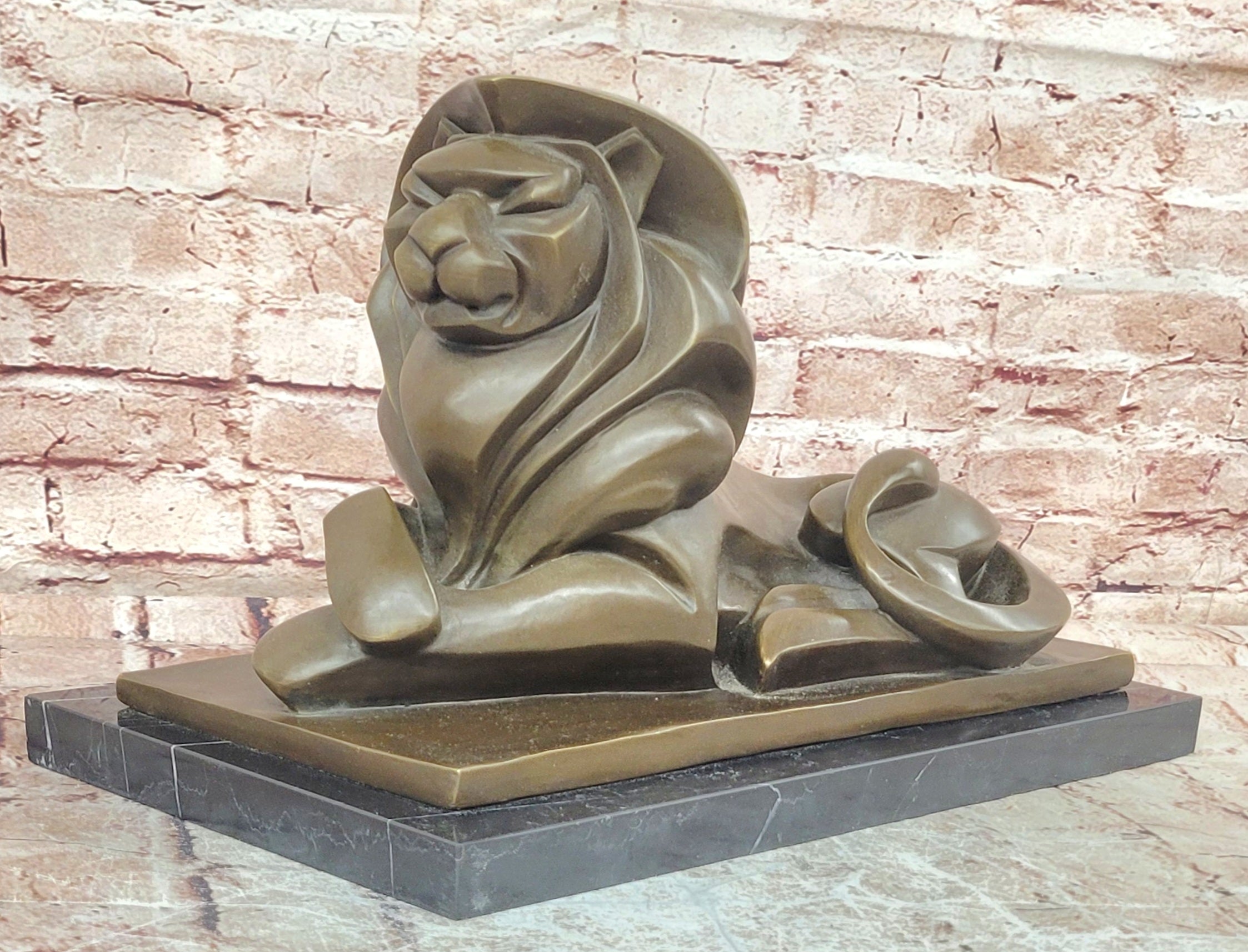 Bronze Modern Lion Sculpture Abstract Animal Statue Fine Art Collectible