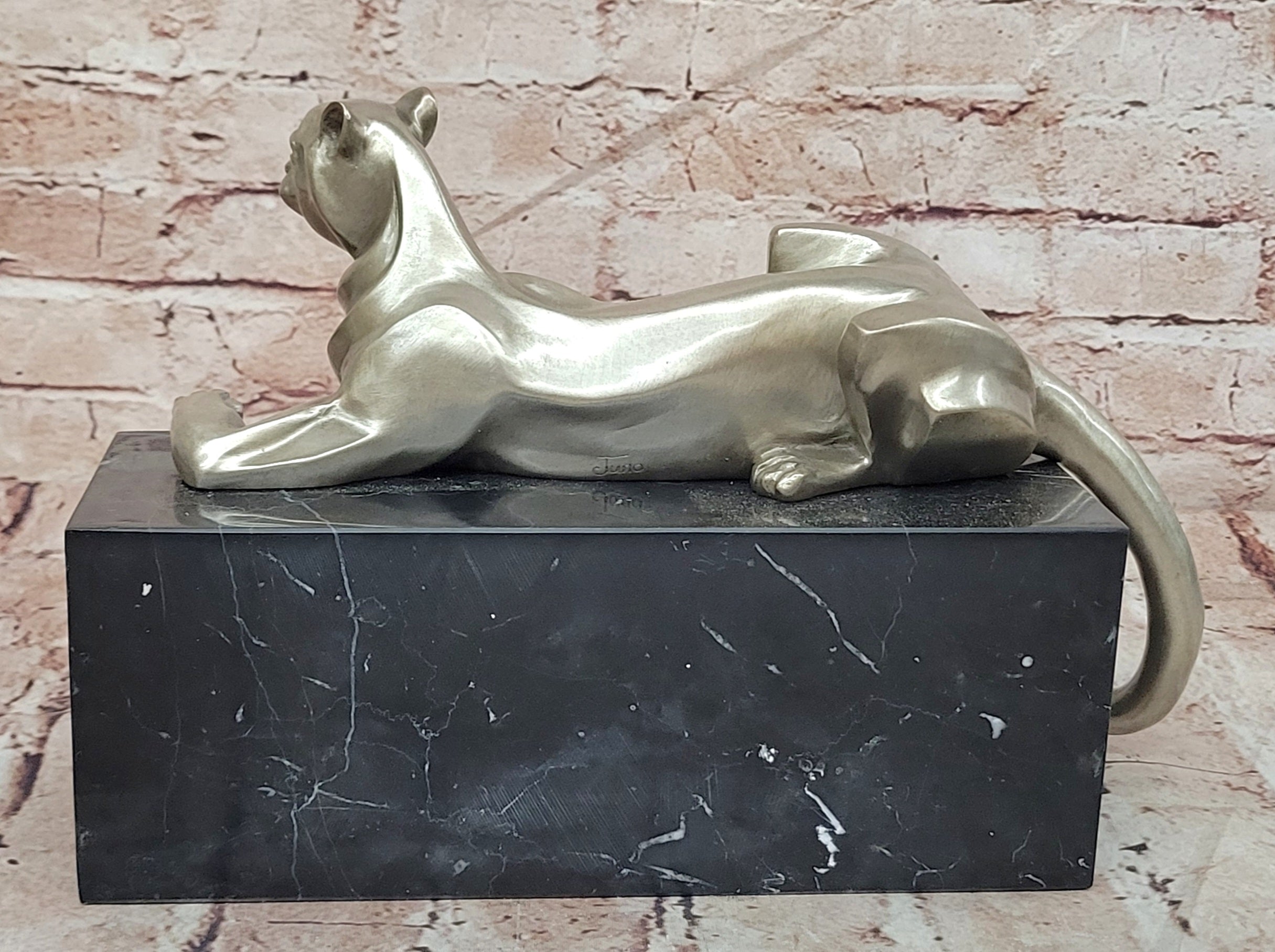 Bronze Abstract Panther Figurine Signed Juno Modern Art Sculpture Decor