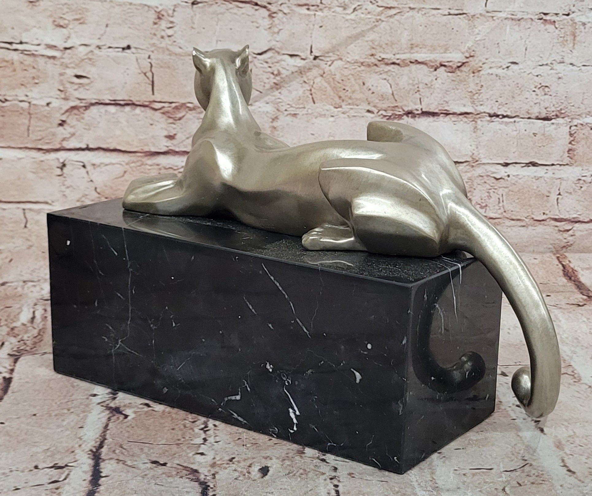 Bronze Abstract Panther Figurine Signed Juno Modern Art Sculpture Decor