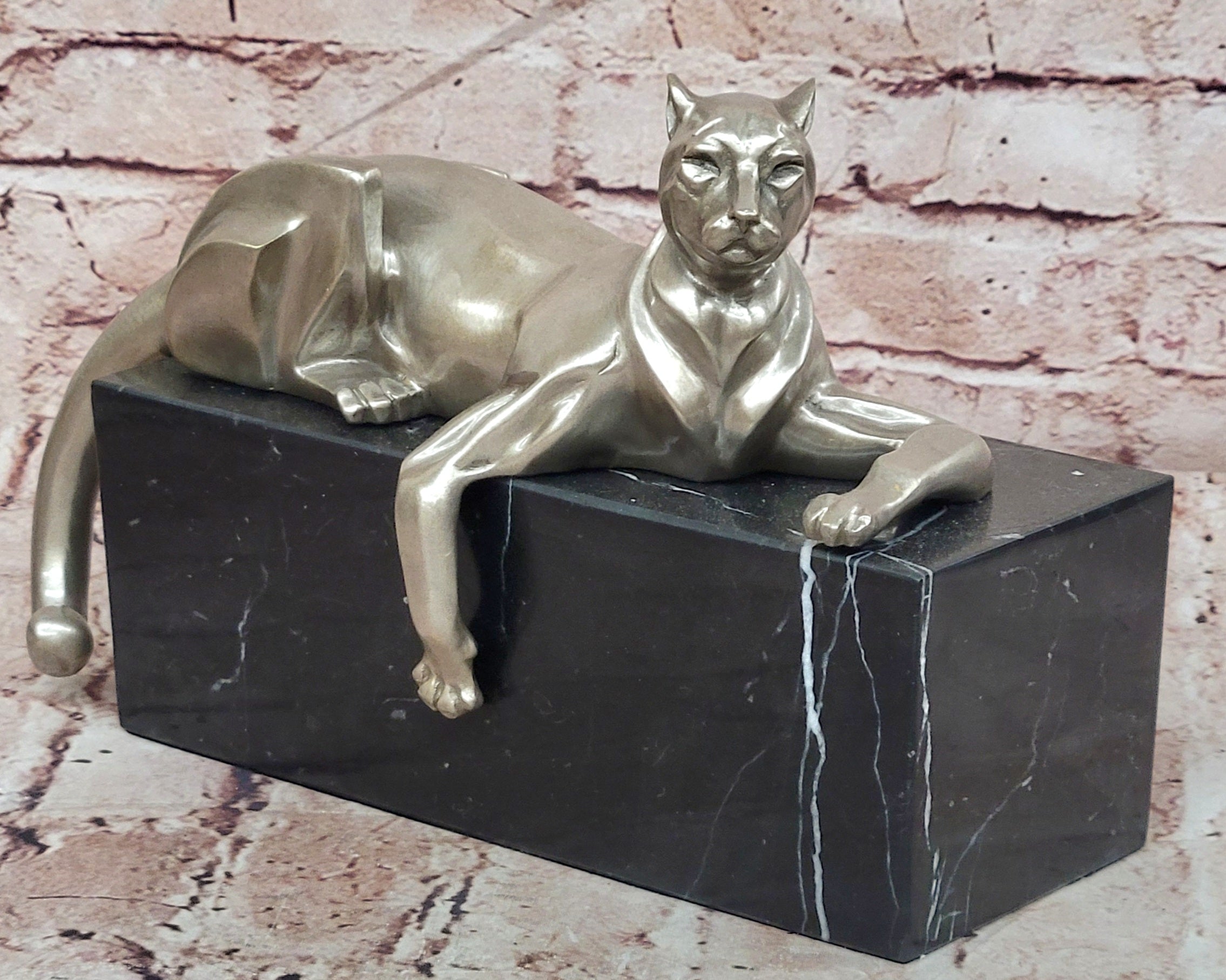 Bronze Abstract Panther Figurine Signed Juno Modern Art Sculpture Decor
