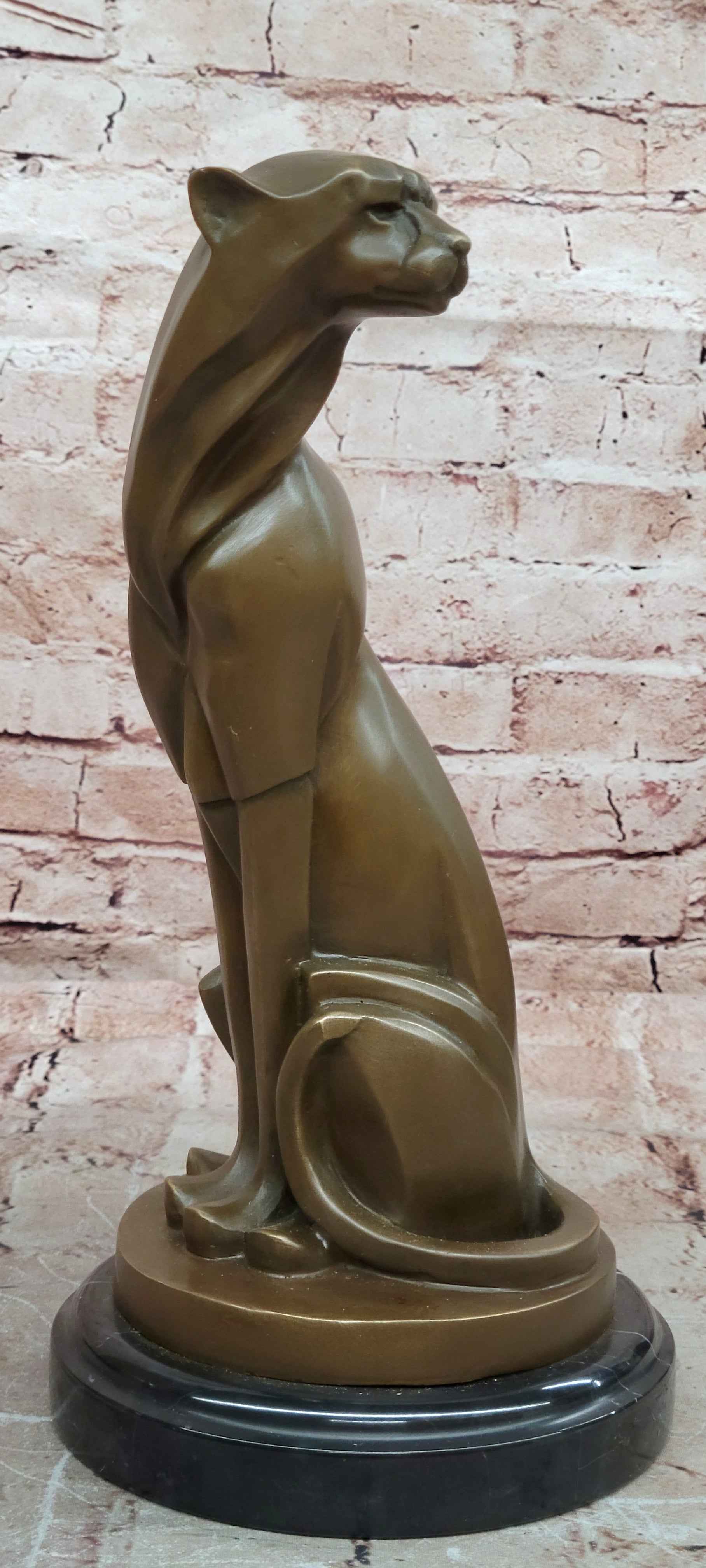 Abstract Modern Cougar Bronze Figurine By Milo Handmade Wildlife Art