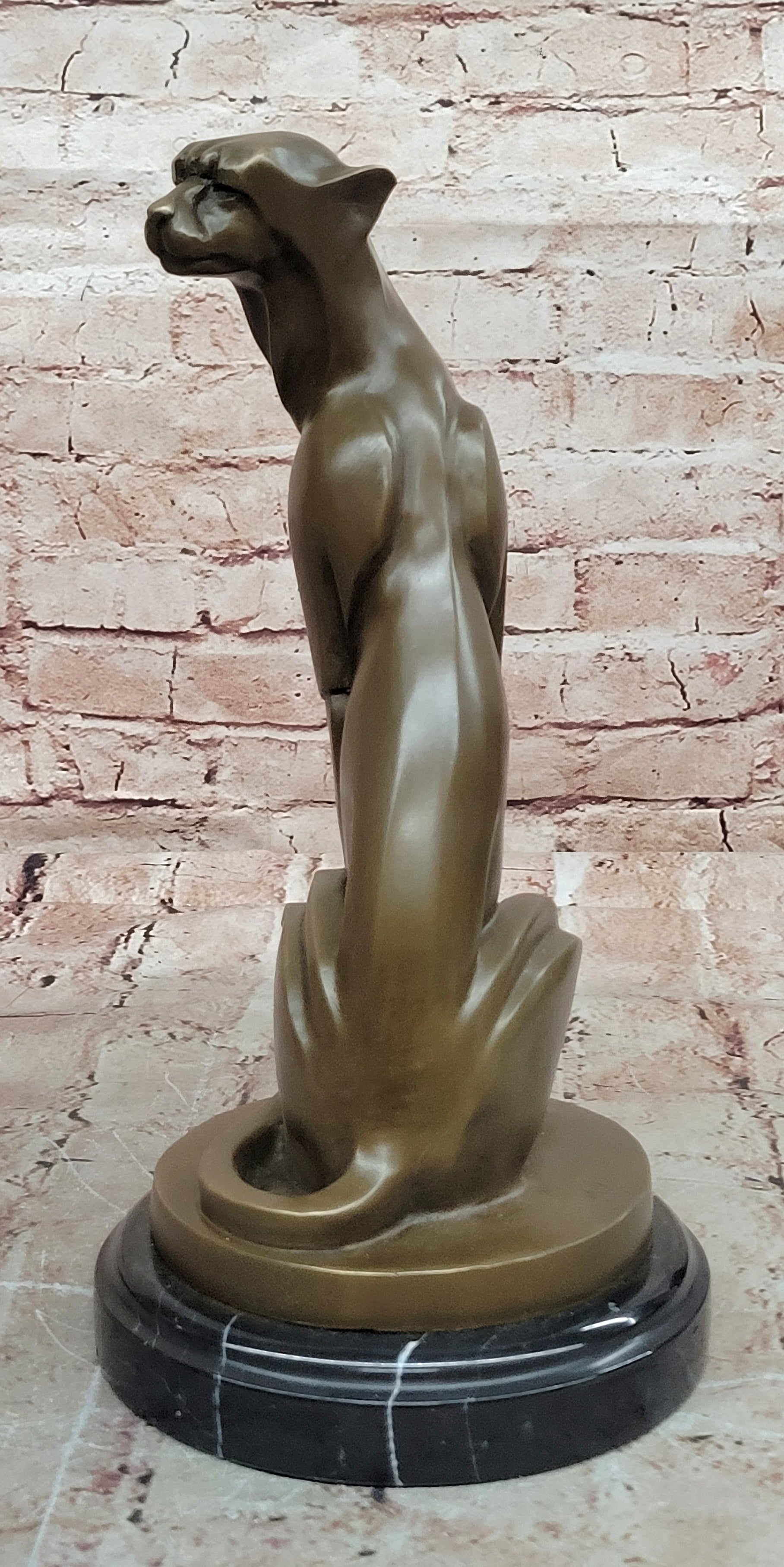Abstract Modern Cougar Bronze Figurine By Milo Handmade Wildlife Art