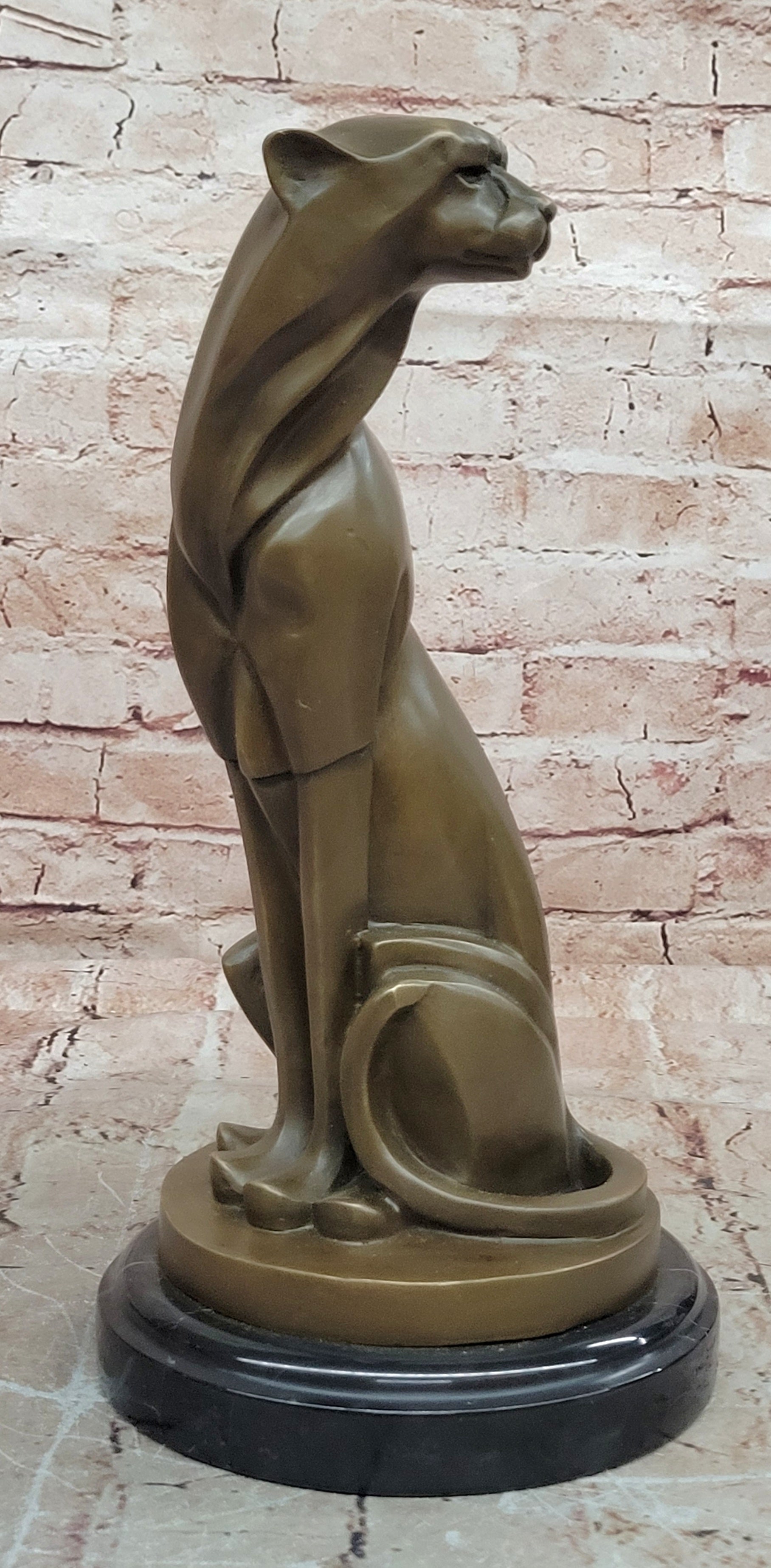 Abstract Modern Cougar Bronze Figurine By Milo Handmade Wildlife Art