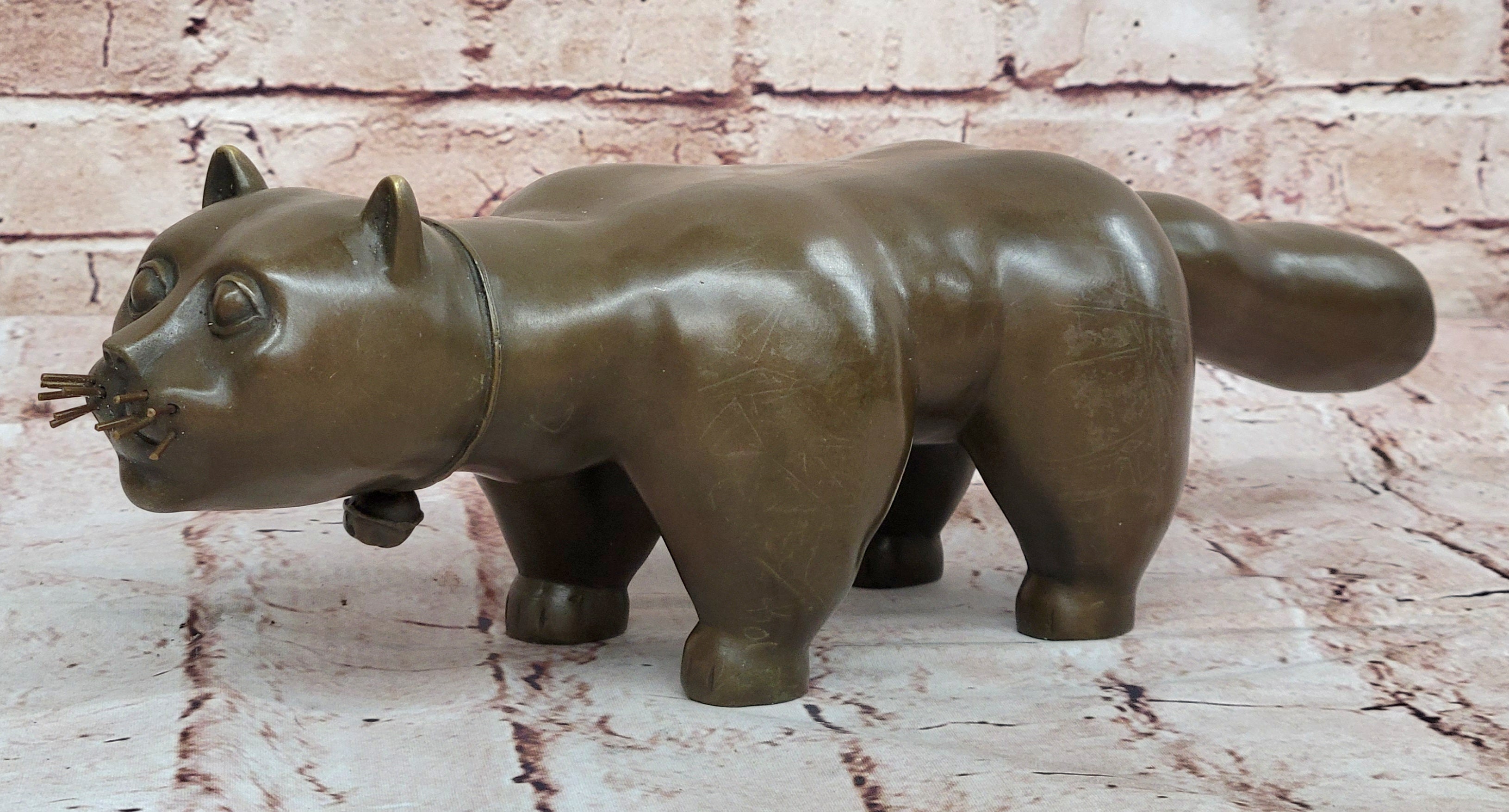 Abstract Modern Art Chubby Cat by Botero Bronze Sculpture Home Office Decor