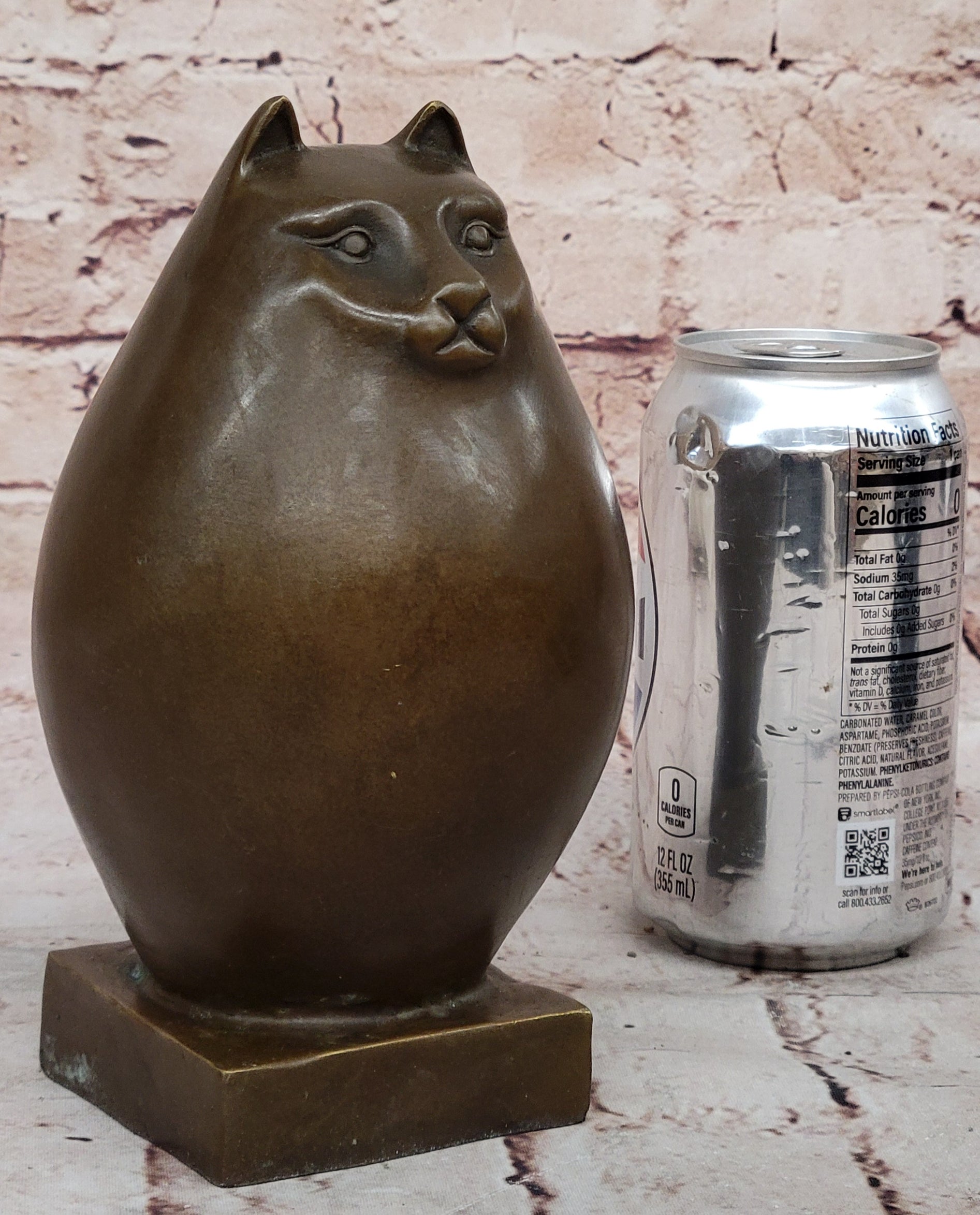 Bronze Sculpture Chubby Cat Signed Original Handcrafted Figurine Figure Statue