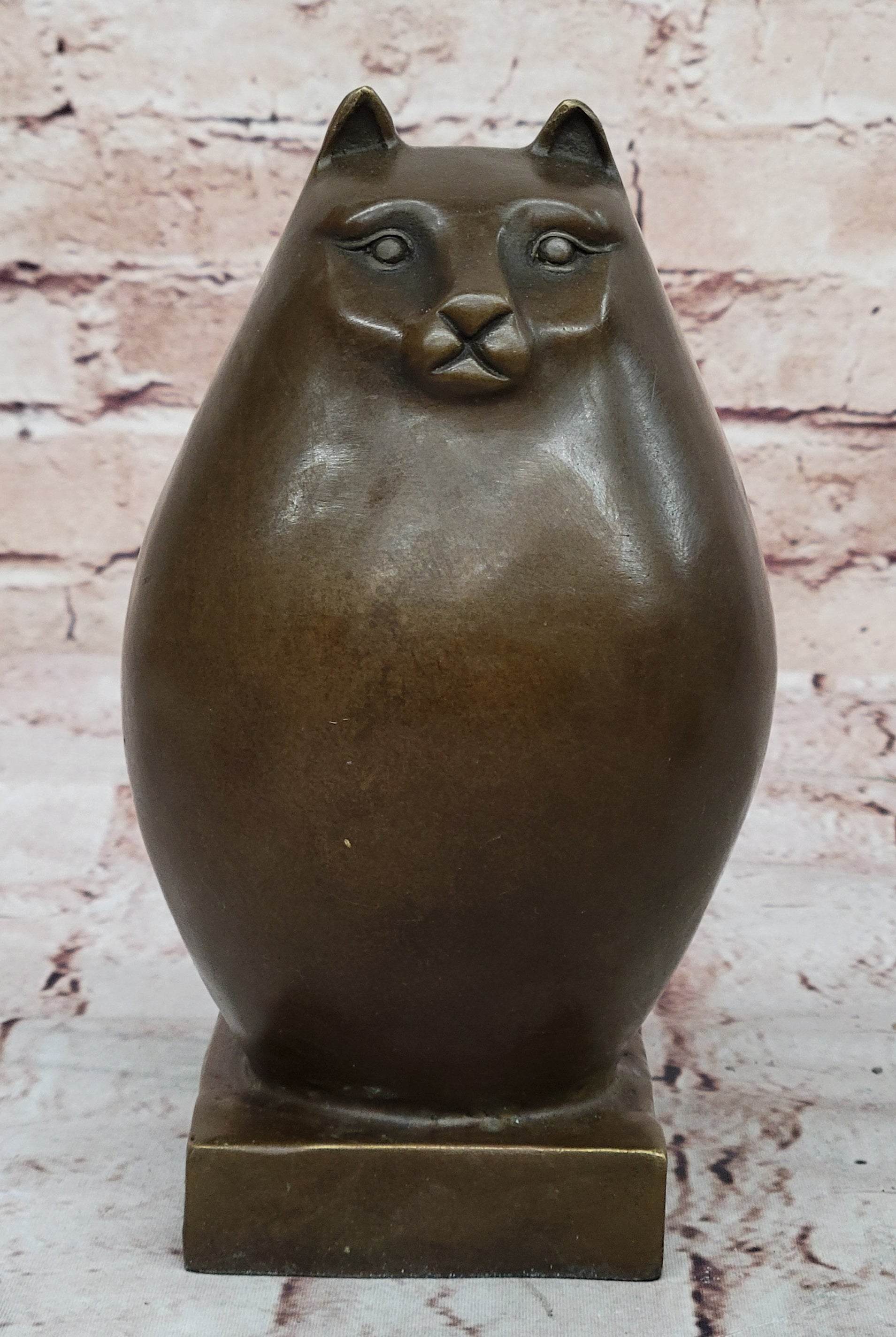 Bronze Sculpture Chubby Cat Signed Original Handcrafted Figurine Figure Statue