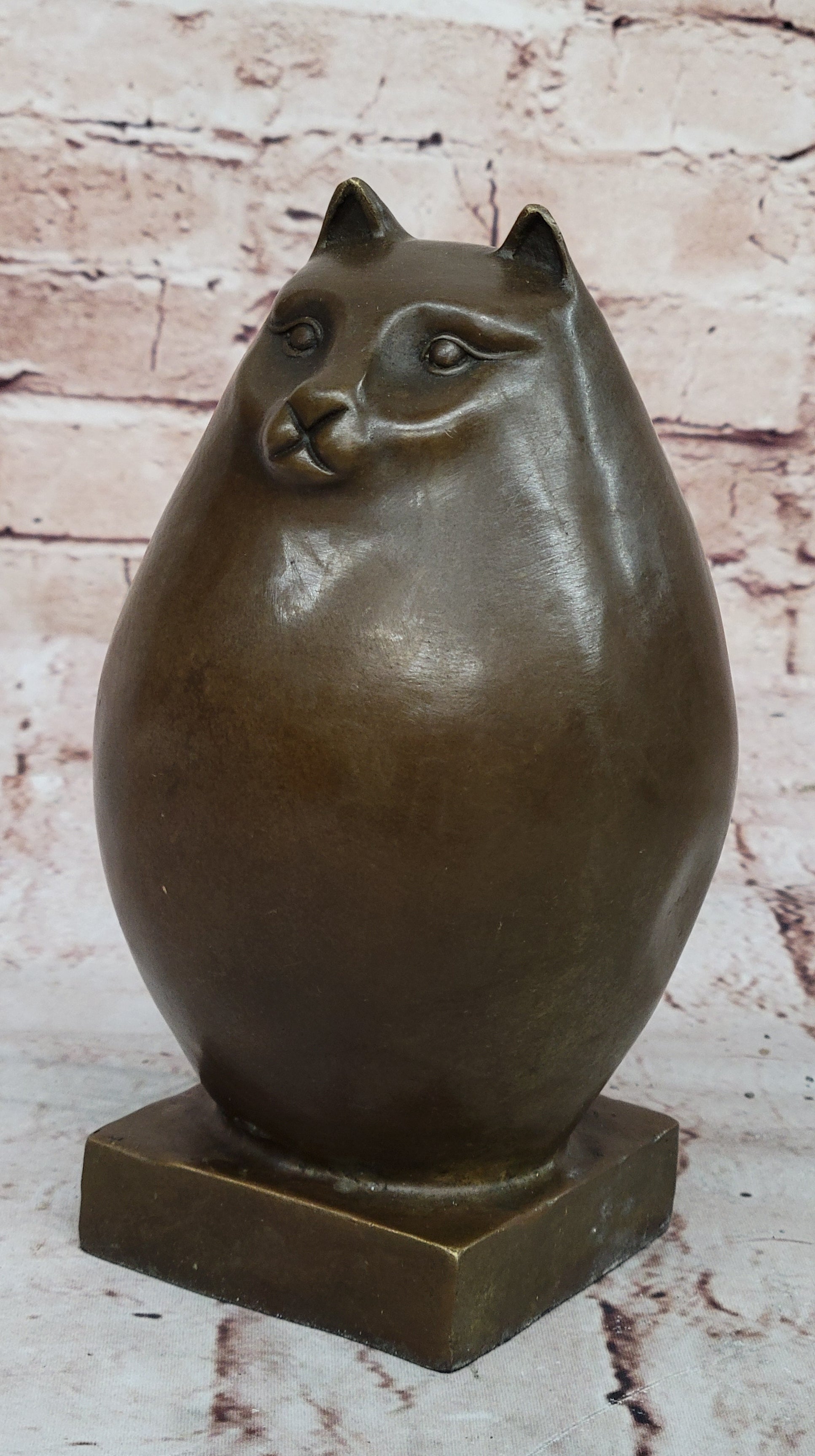 Bronze Sculpture Chubby Cat Signed Original Handcrafted Figurine Figure Statue