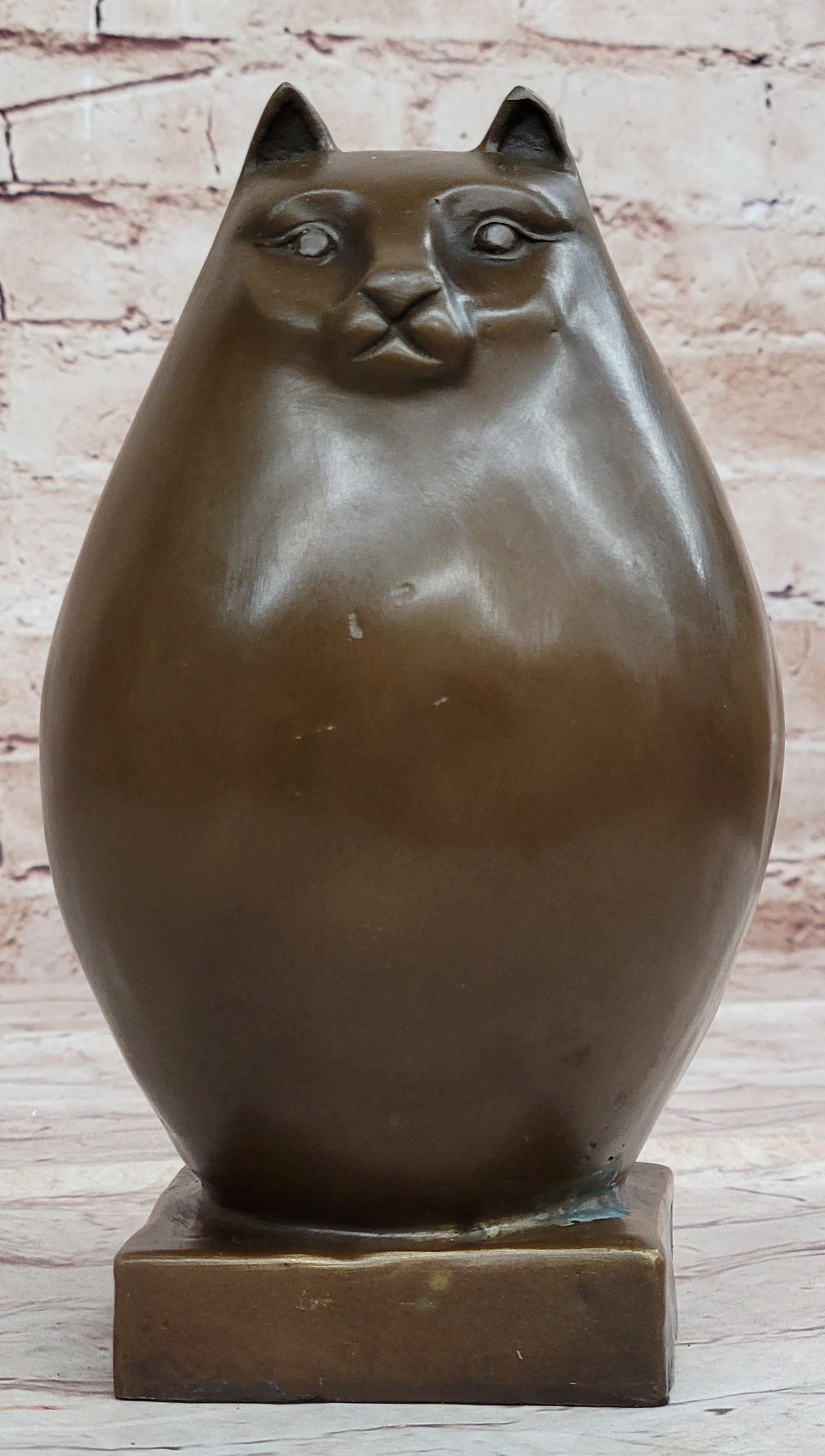 Bronze Sculpture Chubby Cat Signed Original Handcrafted Figurine Figure Statue