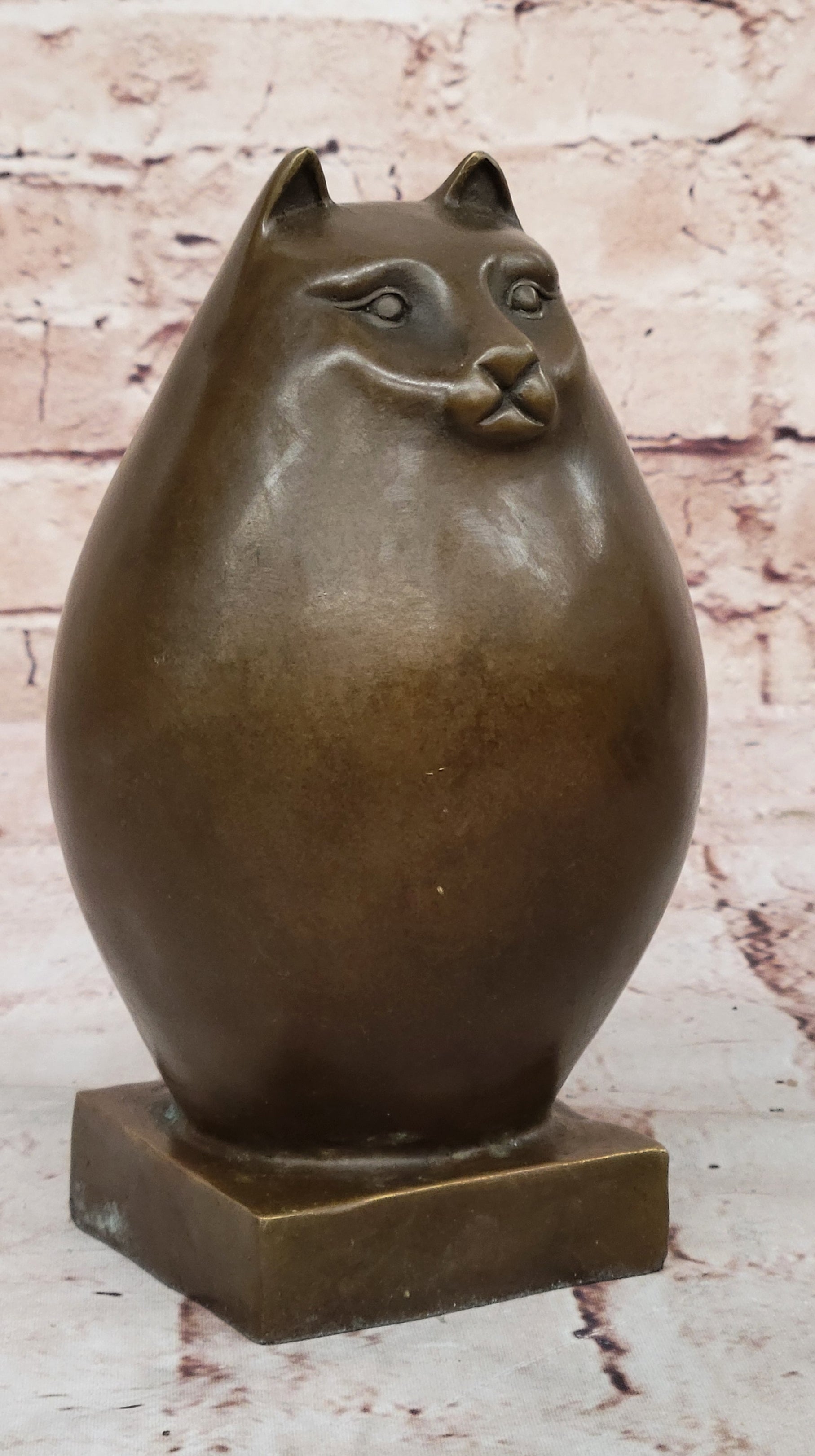 Bronze Sculpture Chubby Cat Signed Original Handcrafted Figurine Figure Statue