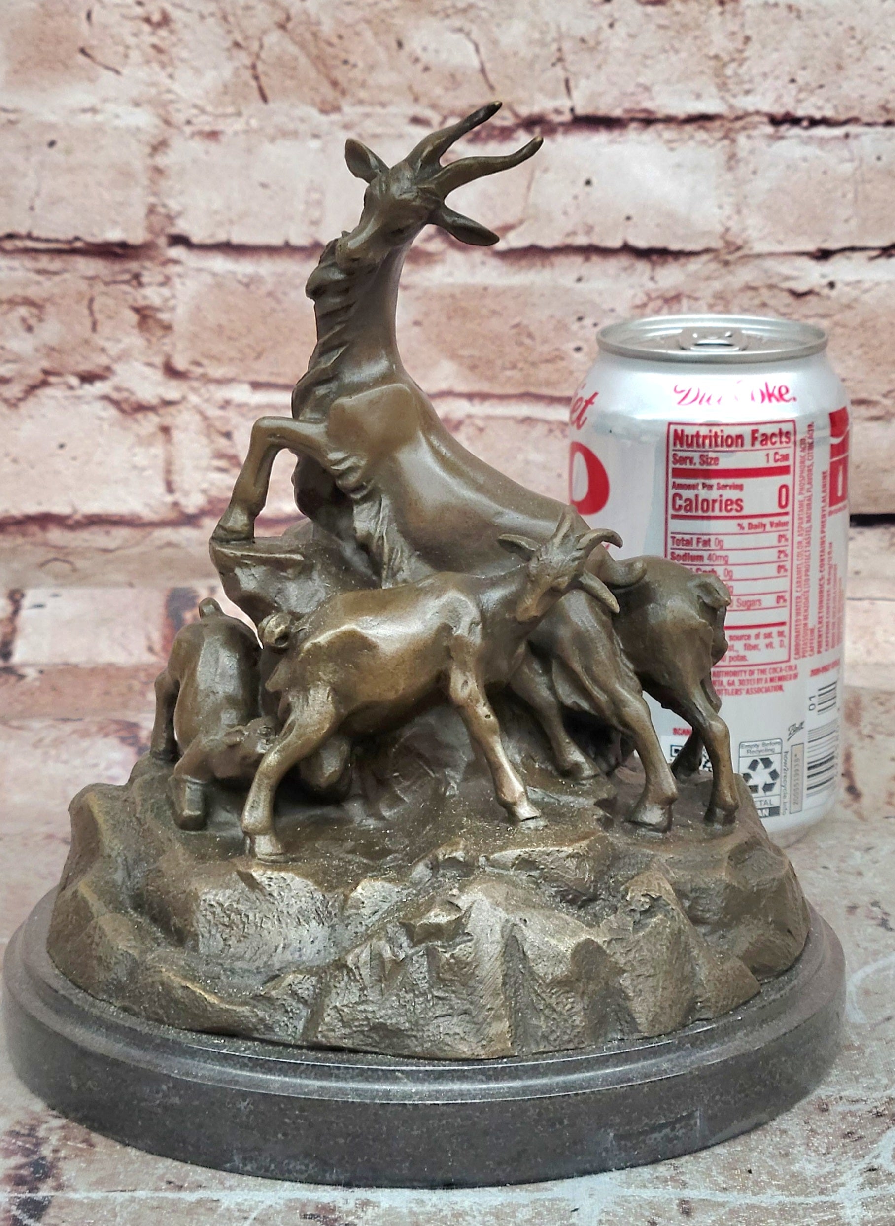 Signed Delabrierre Bronze Mountain Goats Sculpture Detailed Fine Art Decor