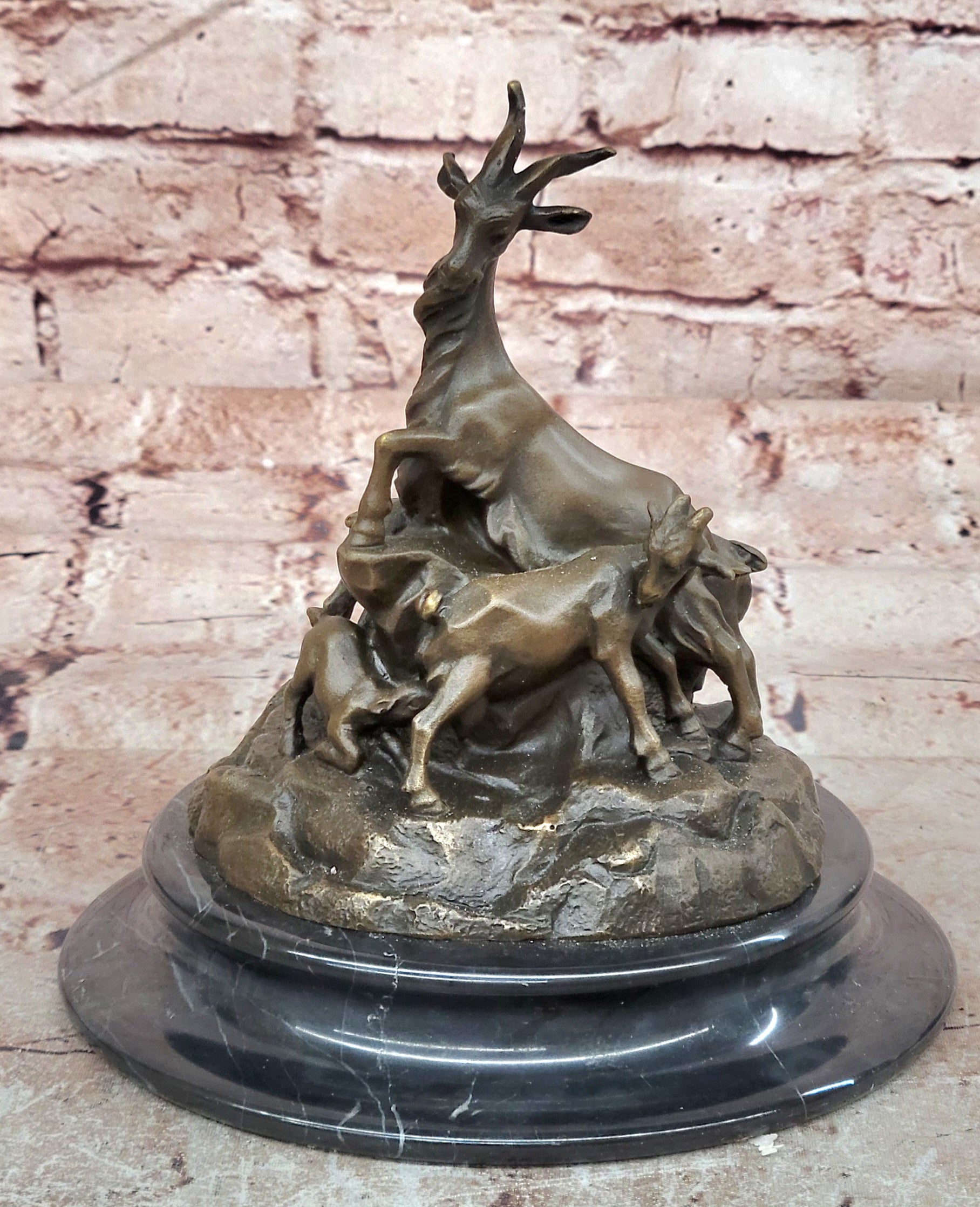 Milo Bronze Farm Animal Sculpture Goat Family Fine Art Figurine Statue