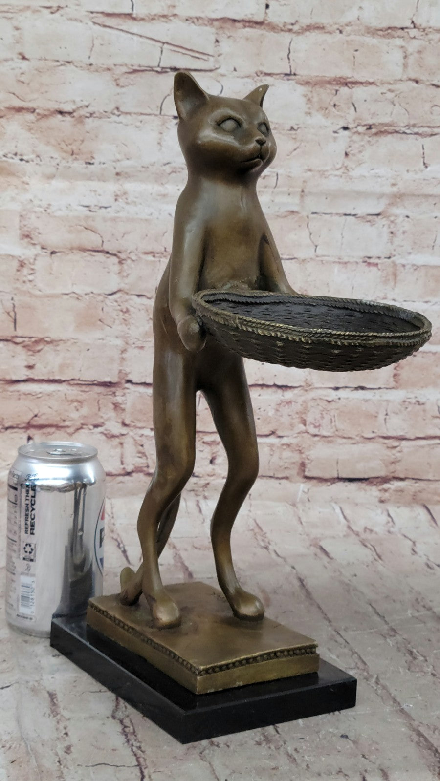 Quality Heavy Solid Bronze Cat Feline business card holder sculpture art 15" tal