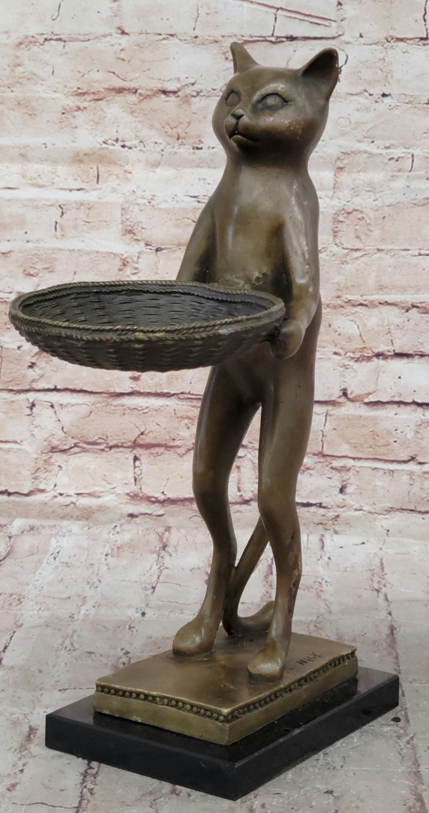 Quality Heavy Solid Bronze Cat Feline business card holder sculpture art 15" tal