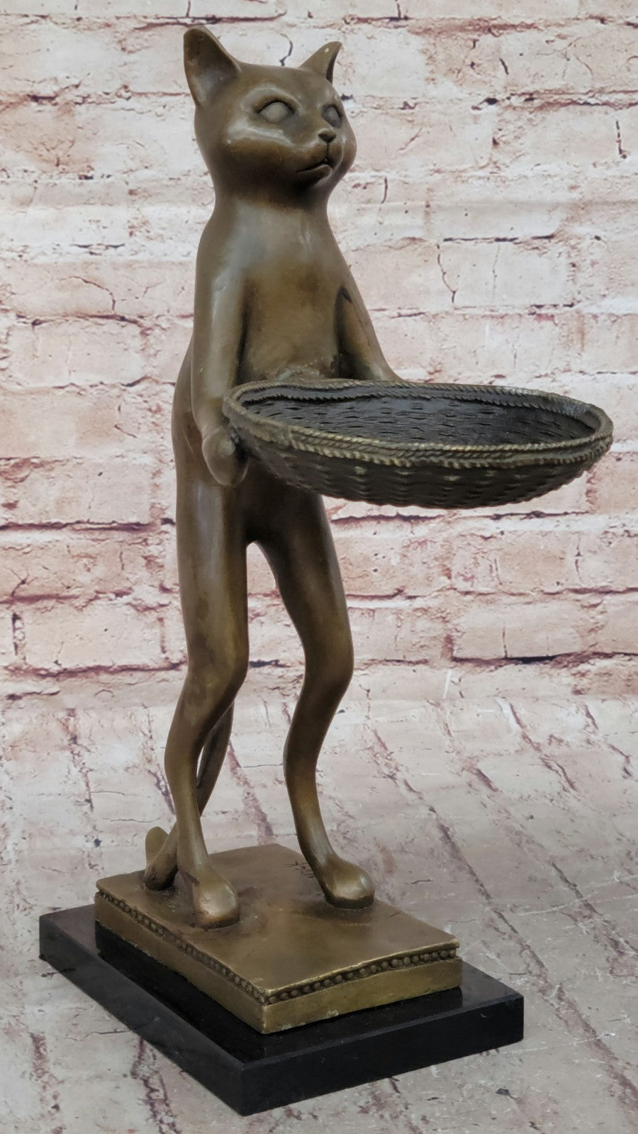 Quality Heavy Solid Bronze Cat Feline business card holder sculpture art 15" tal